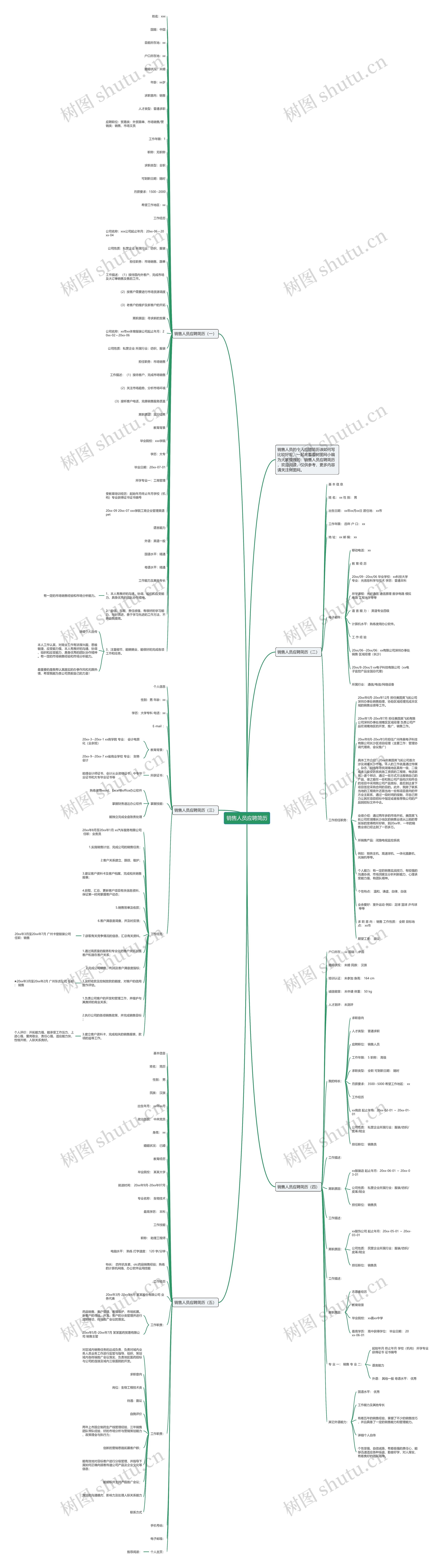 销售人员应聘简历思维导图