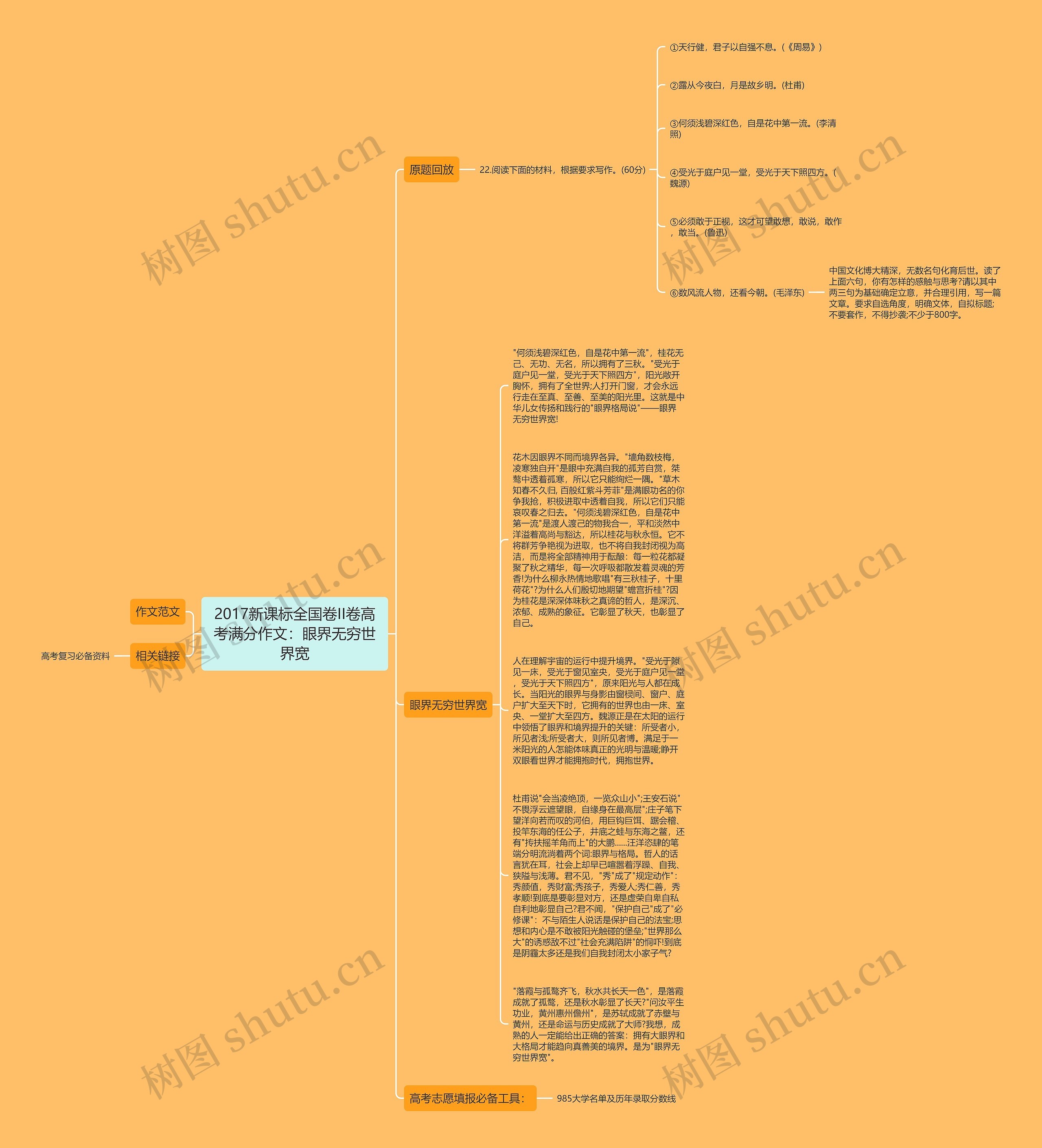2017新课标全国卷II卷高考满分作文：眼界无穷世界宽思维导图