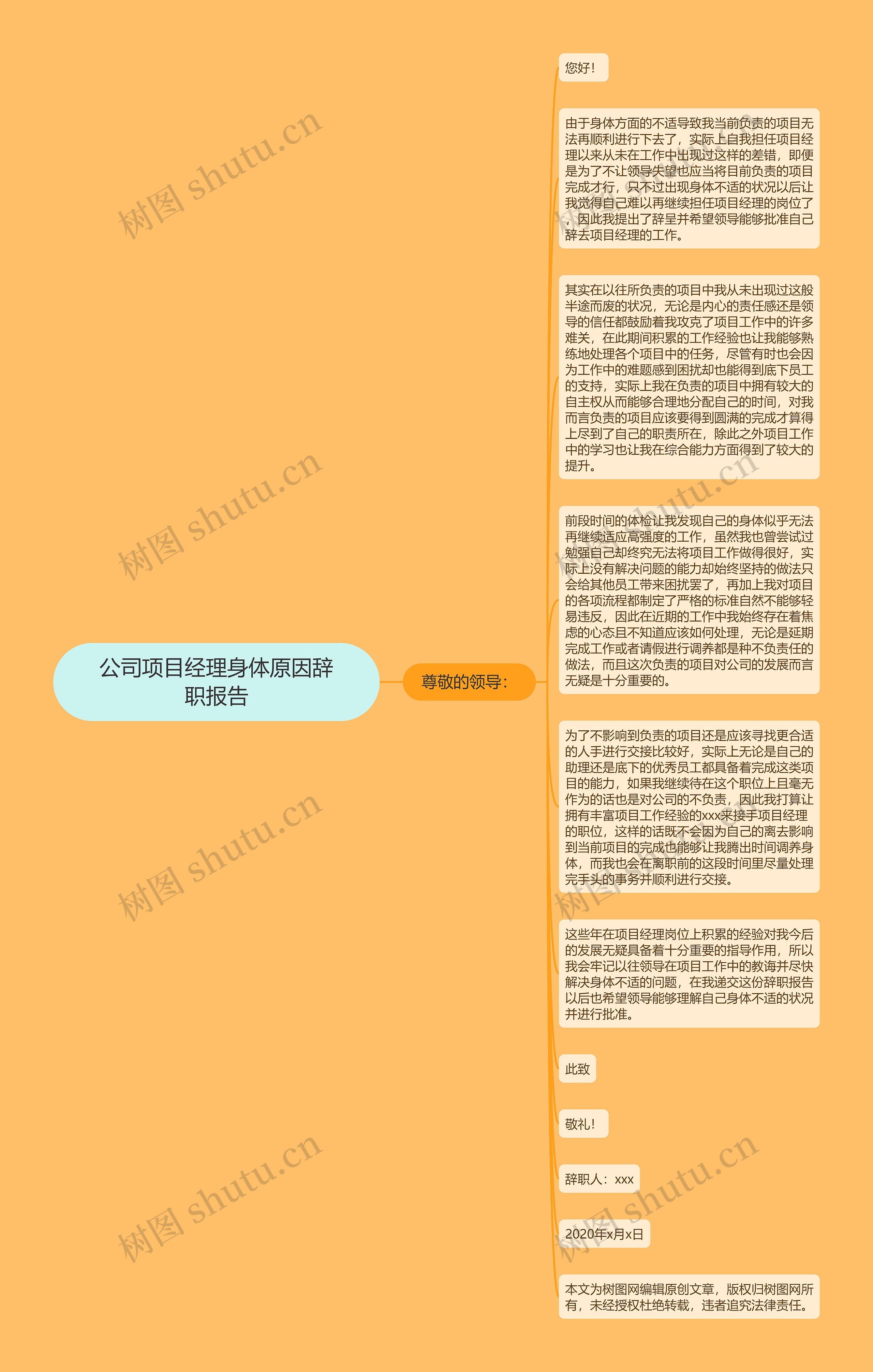 公司项目经理身体原因辞职报告思维导图