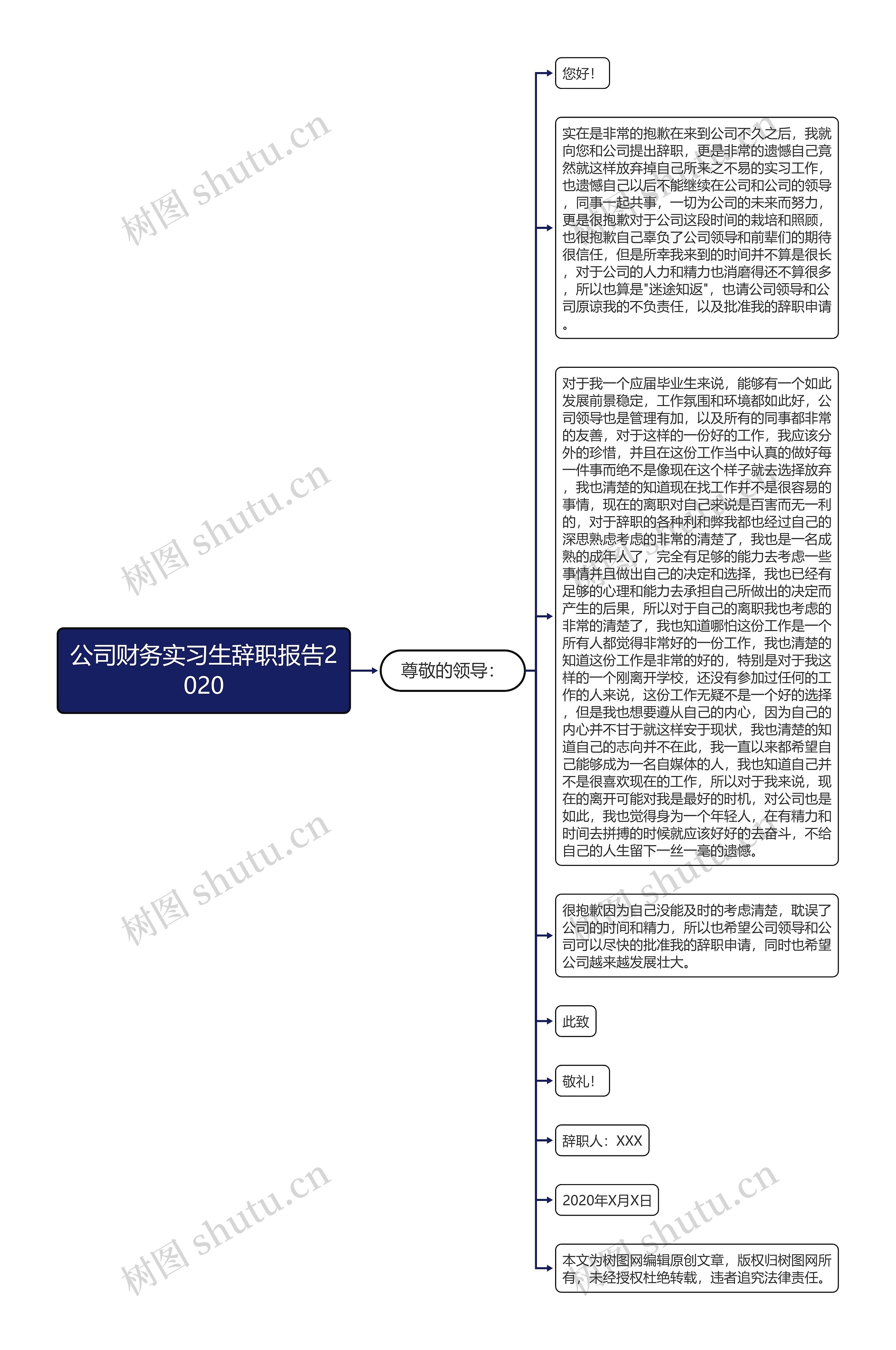 公司财务实习生辞职报告2020思维导图