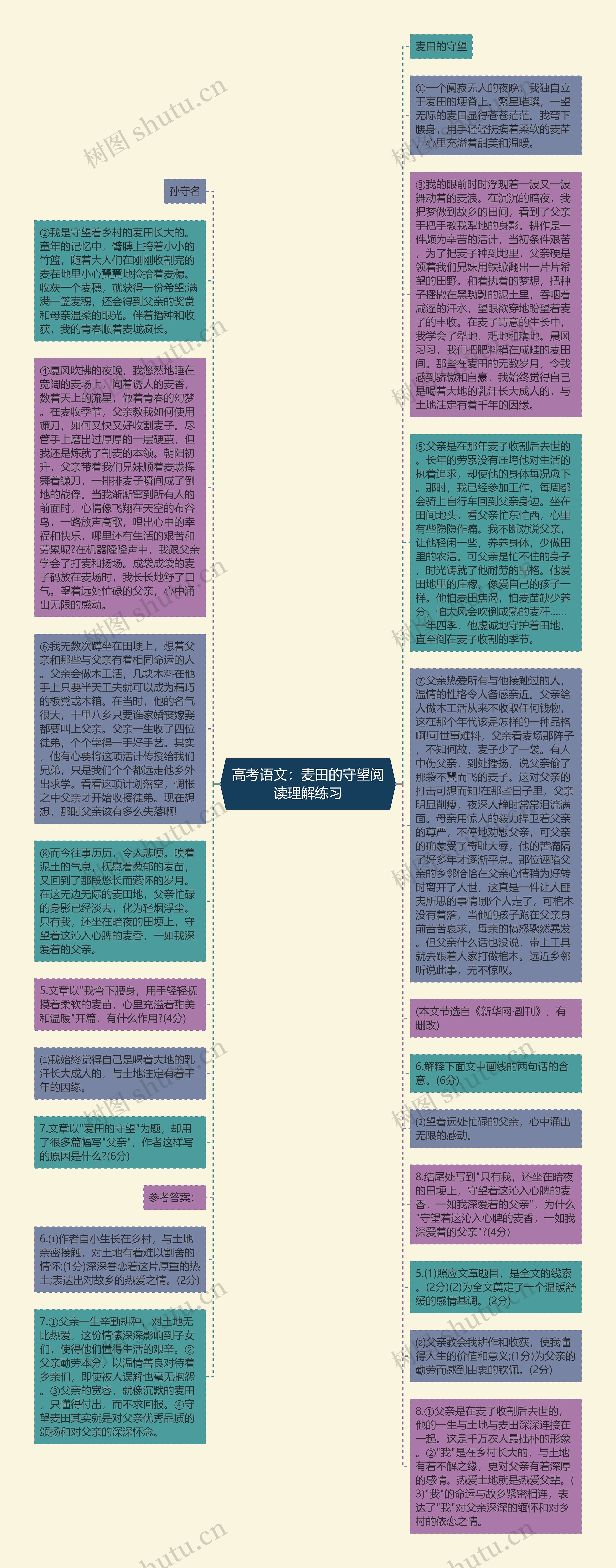 高考语文：麦田的守望阅读理解练习思维导图