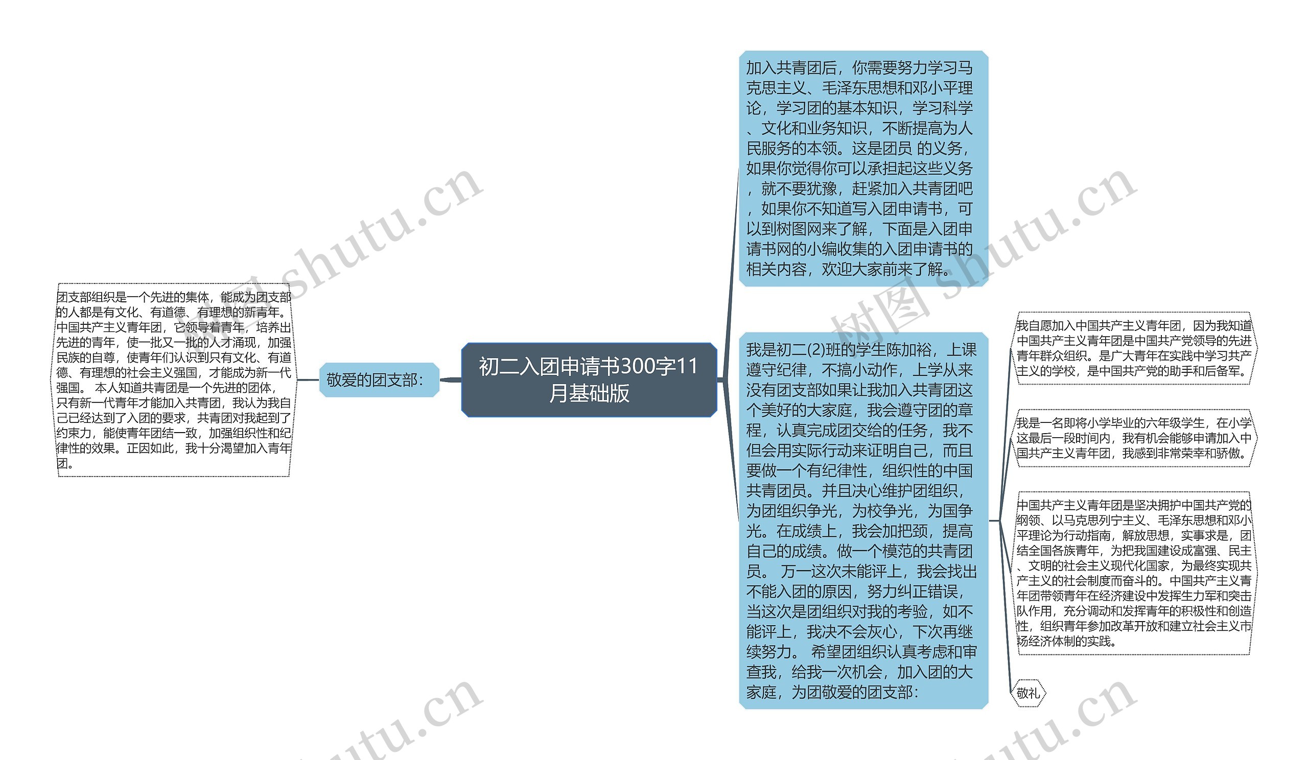 初二入团申请书300字11月基础版思维导图