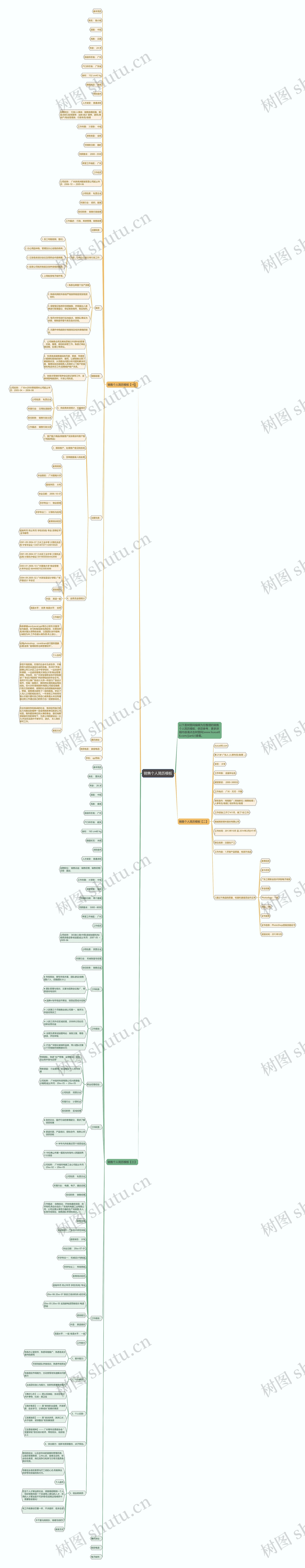 销售个人简历思维导图
