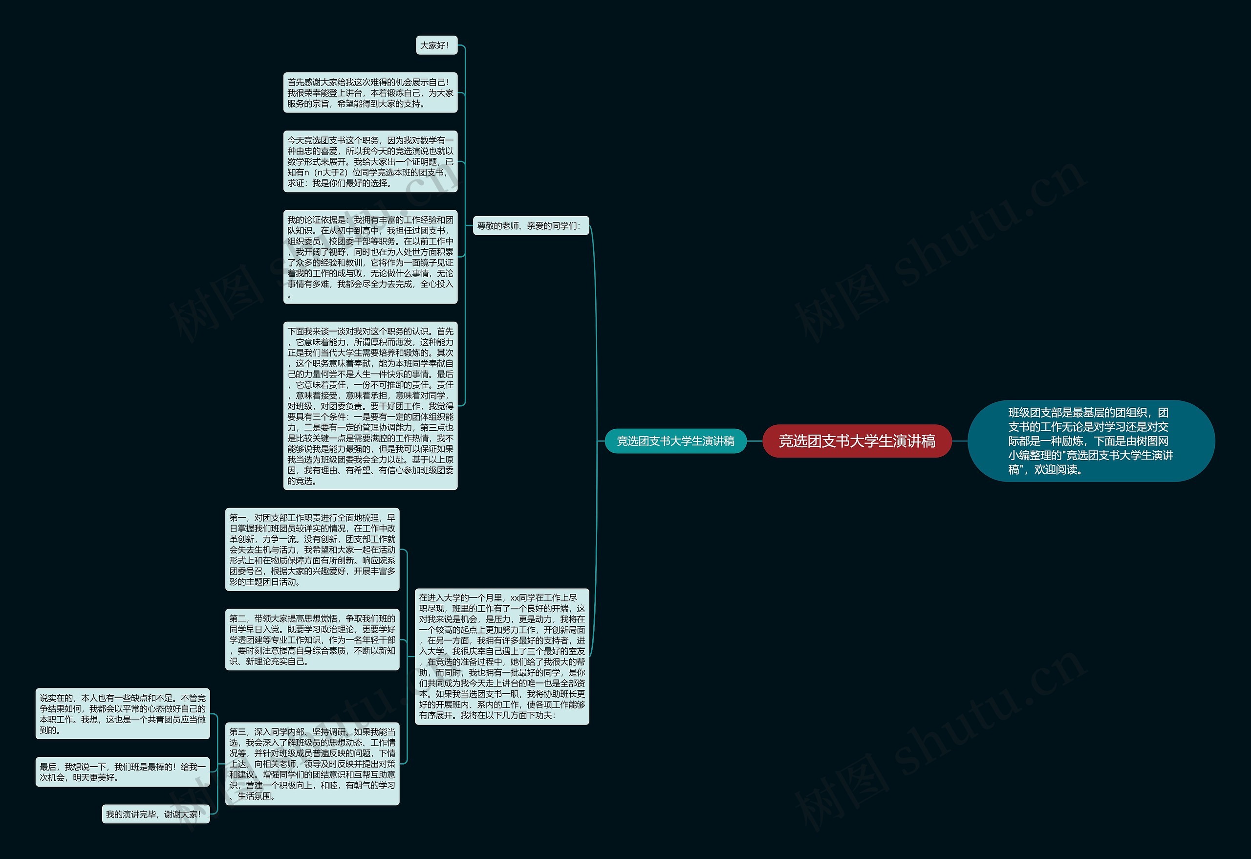 竞选团支书大学生演讲稿思维导图