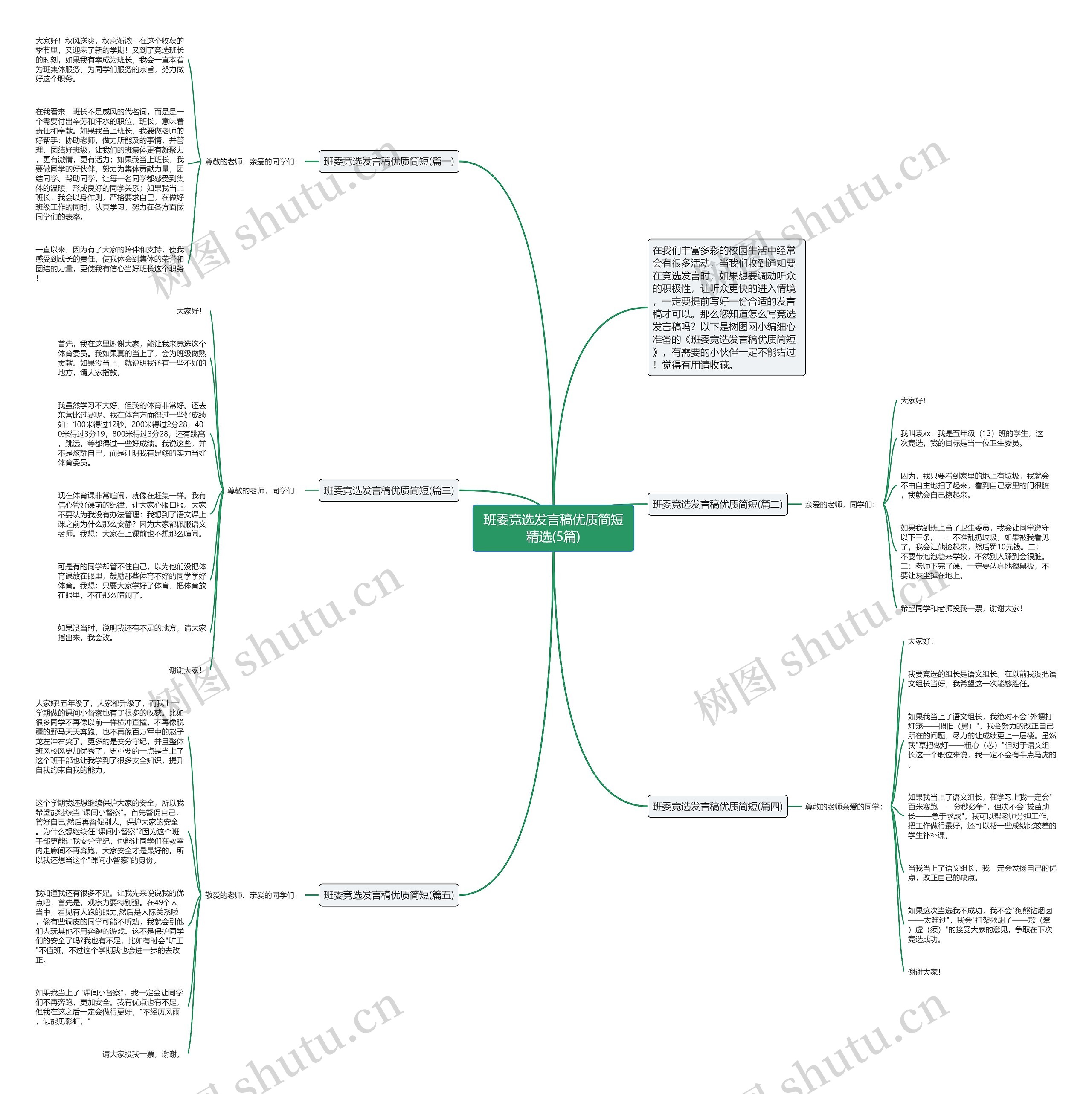 班委竞选发言稿优质简短精选(5篇)思维导图