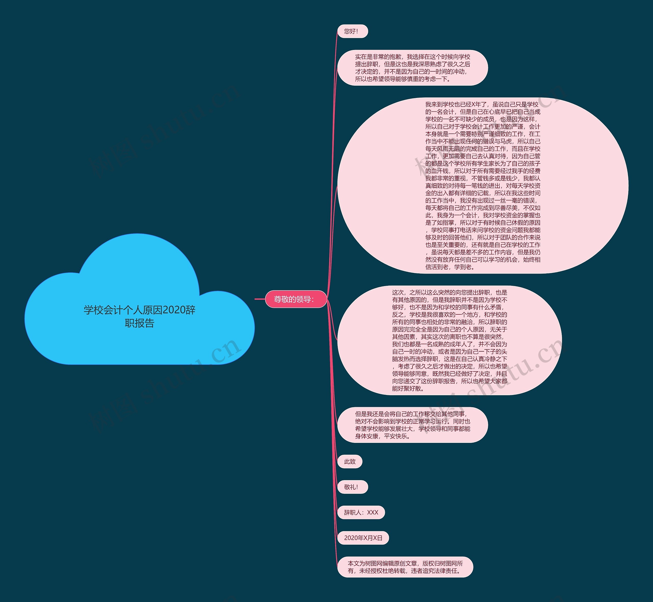 学校会计个人原因2020辞职报告思维导图