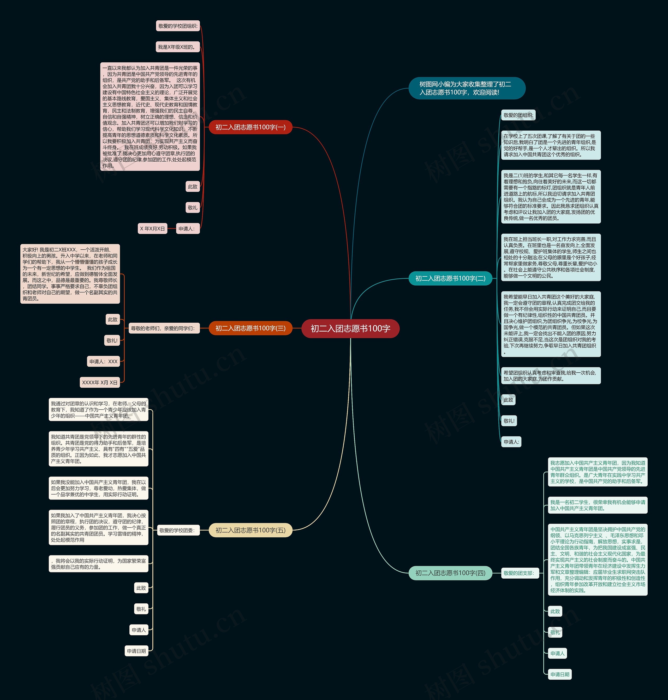 初二入团志愿书100字思维导图