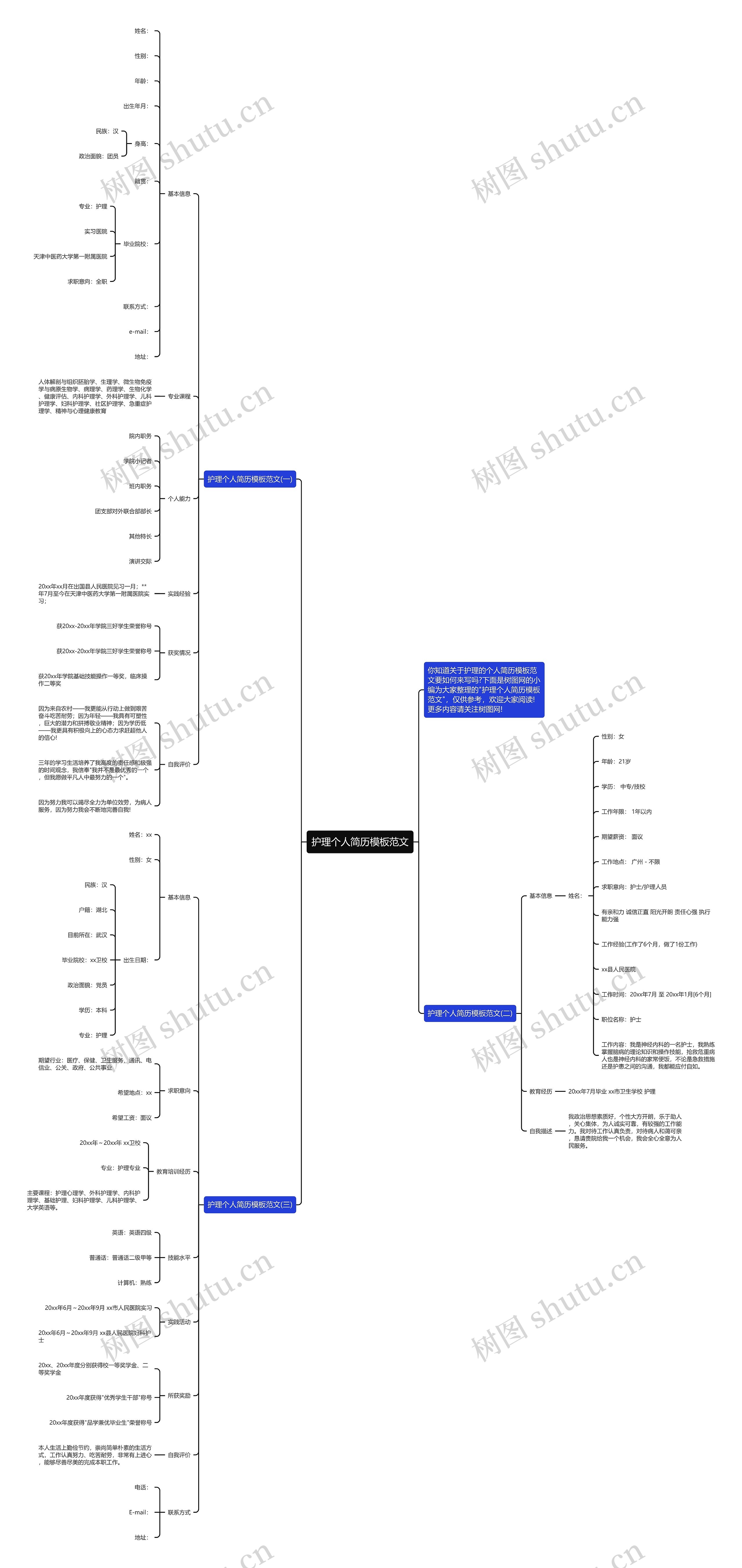 护理个人简历范文思维导图