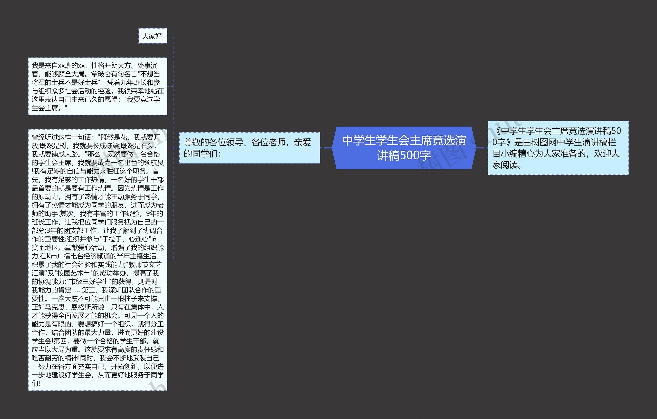 中学生学生会主席竞选演讲稿500字思维导图