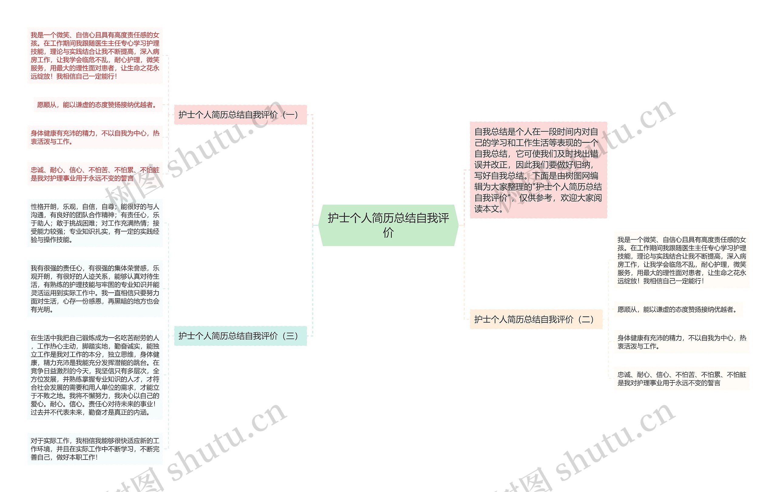 护士个人简历总结自我评价思维导图