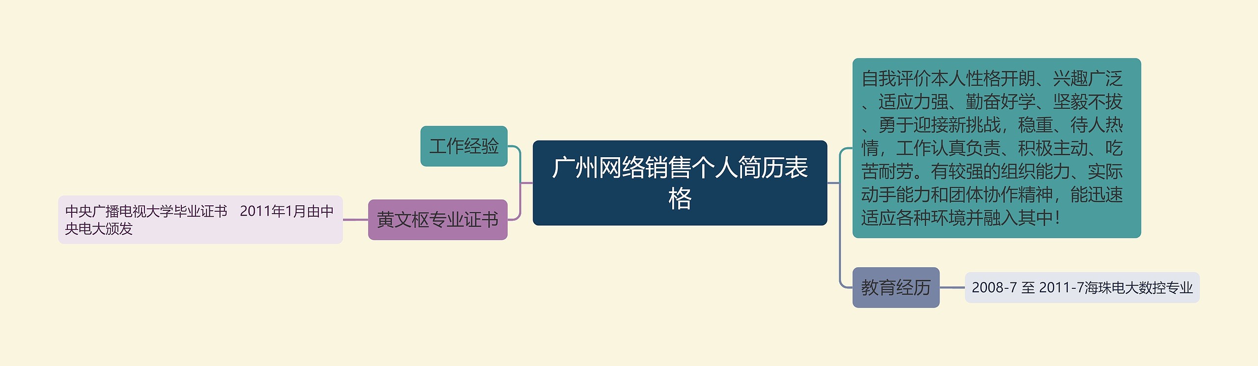 广州网络销售个人简历表格