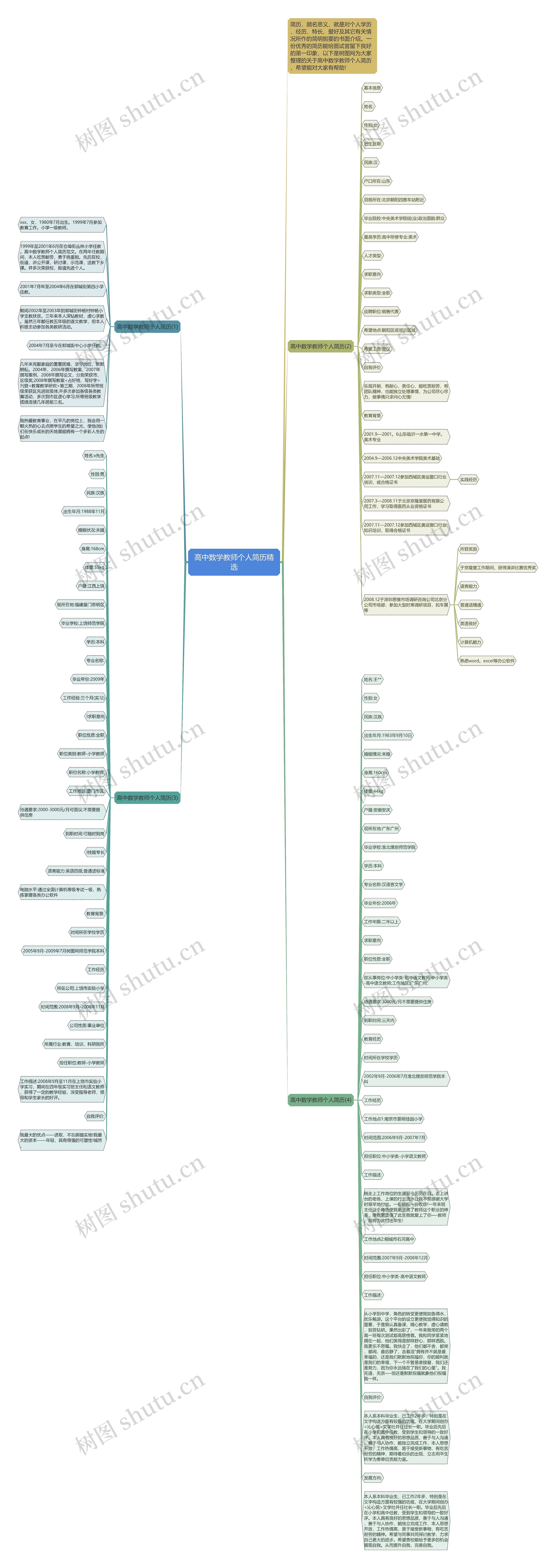 高中数学教师个人简历精选思维导图高清图 高中数学教师个人简历精选思维导图