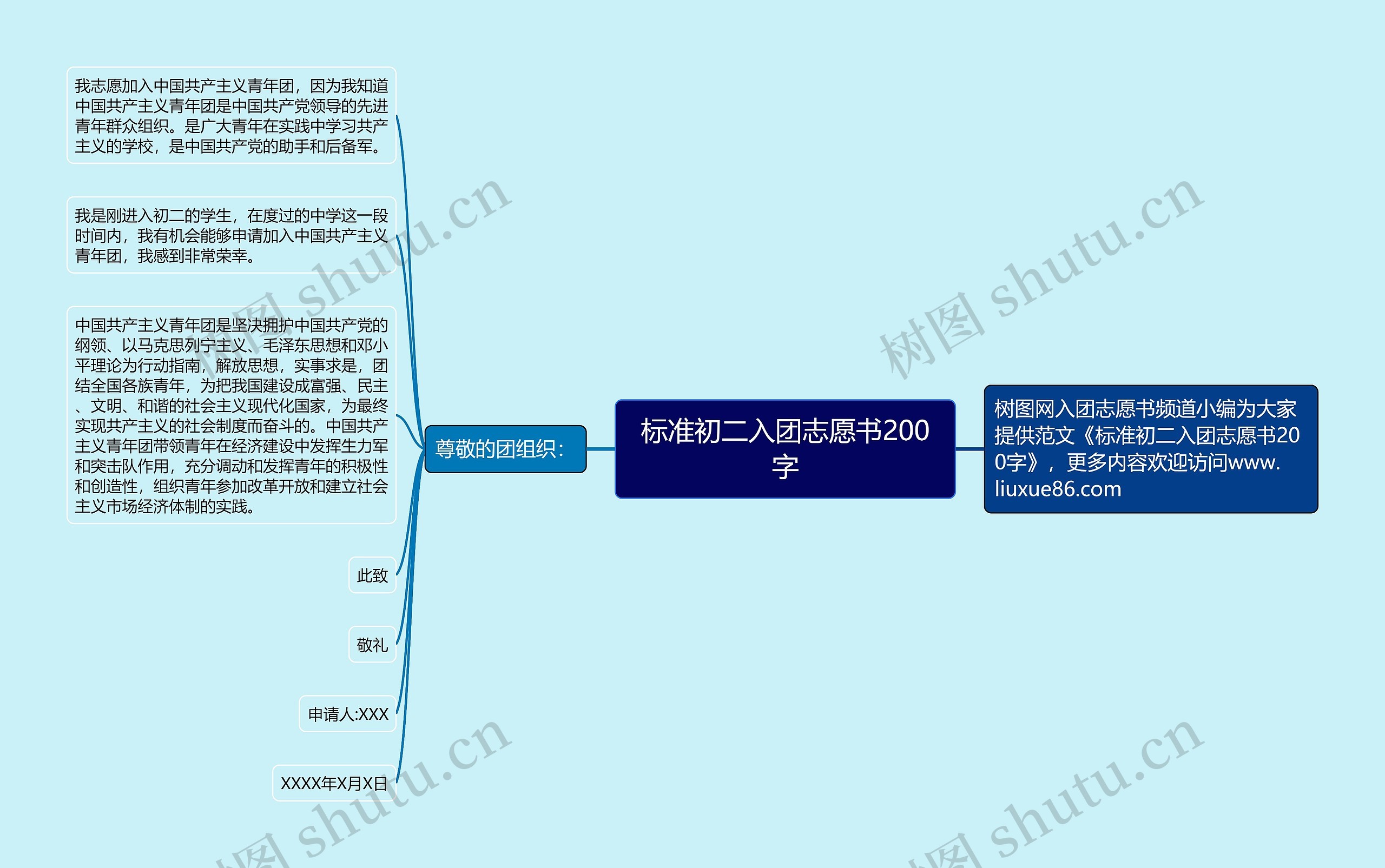 标准初二入团志愿书200字思维导图