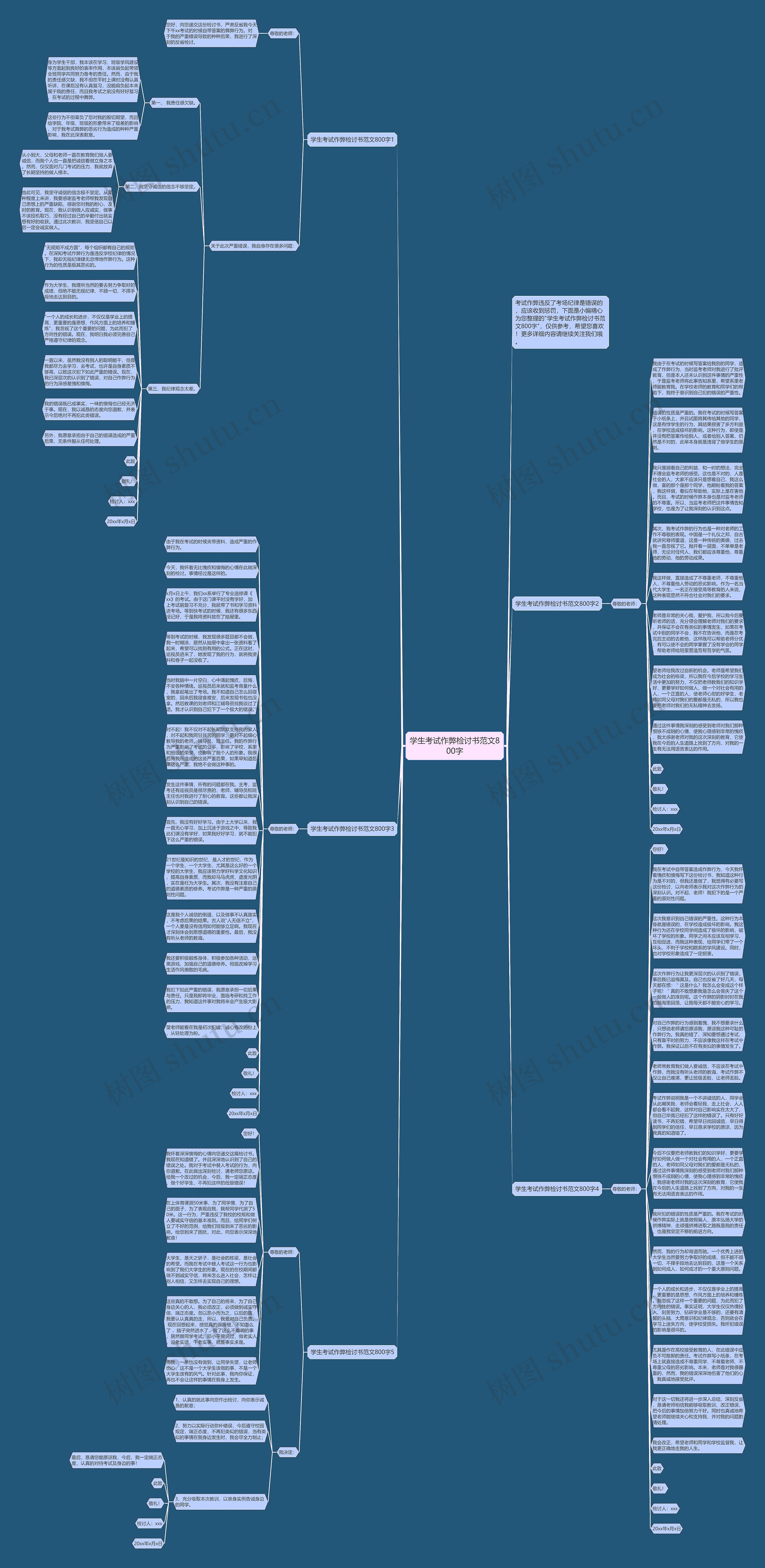 学生考试作弊检讨书范文800字思维导图