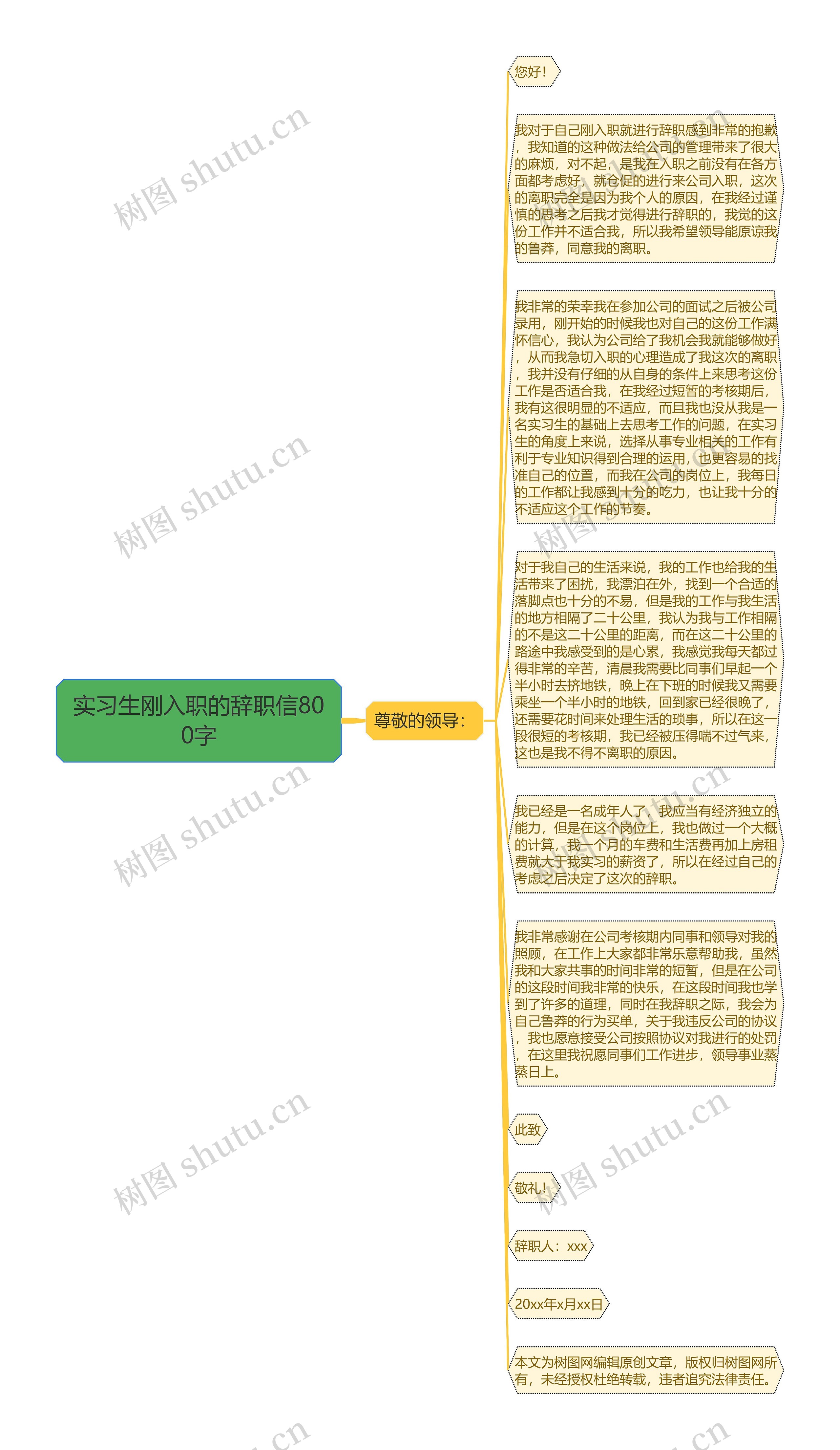 实习生刚入职的辞职信800字思维导图