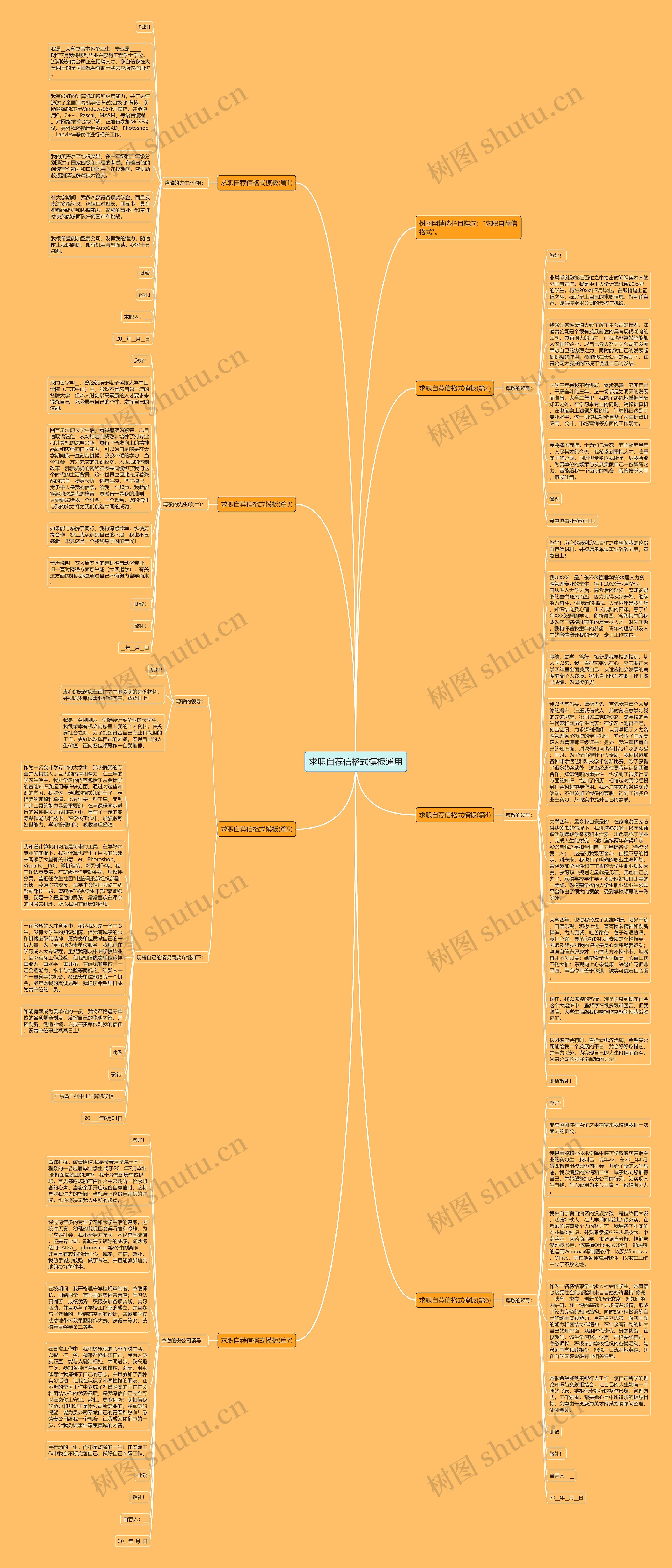 求职自荐信格式通用思维导图