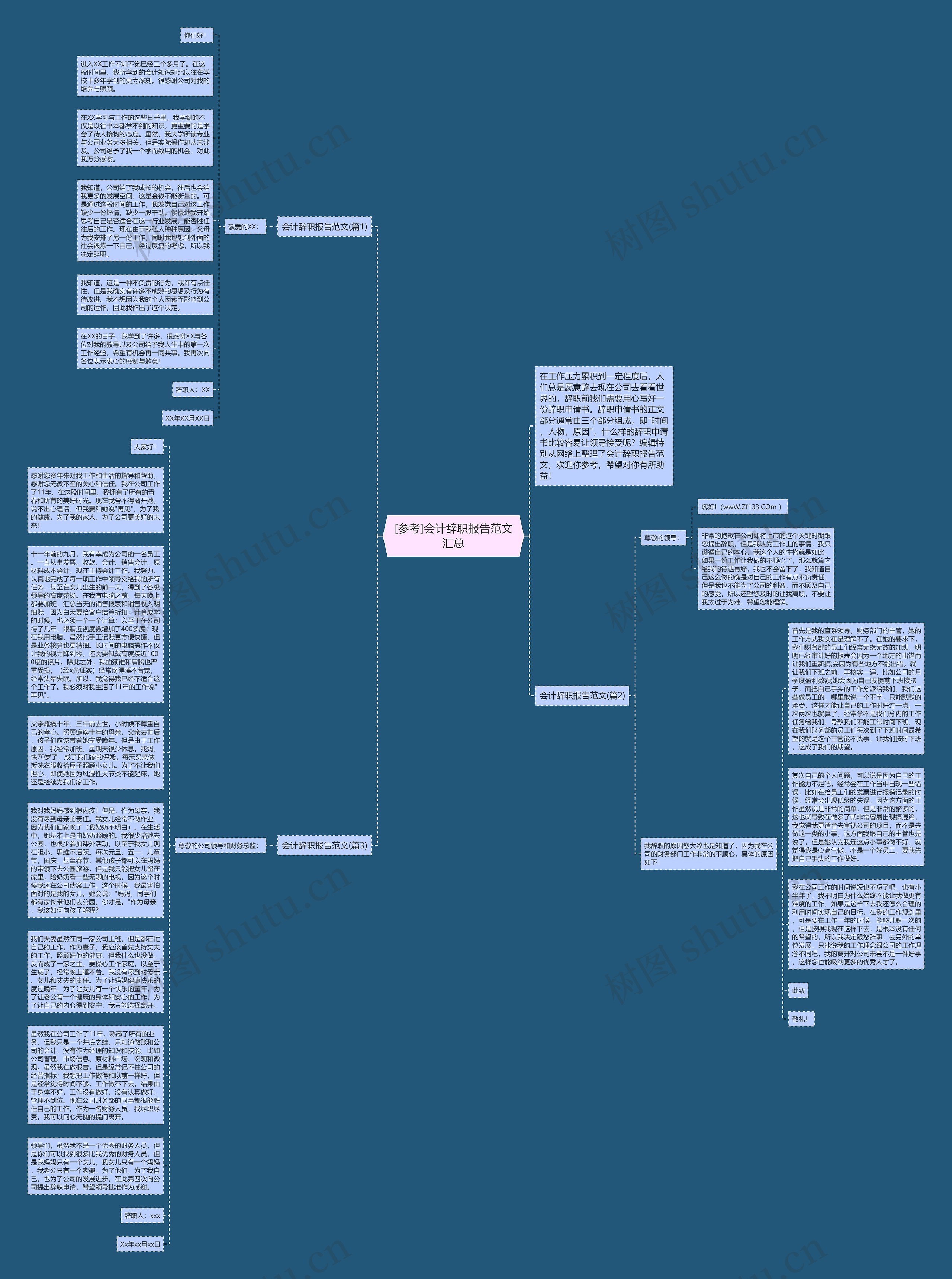 [参考]会计辞职报告范文汇总思维导图