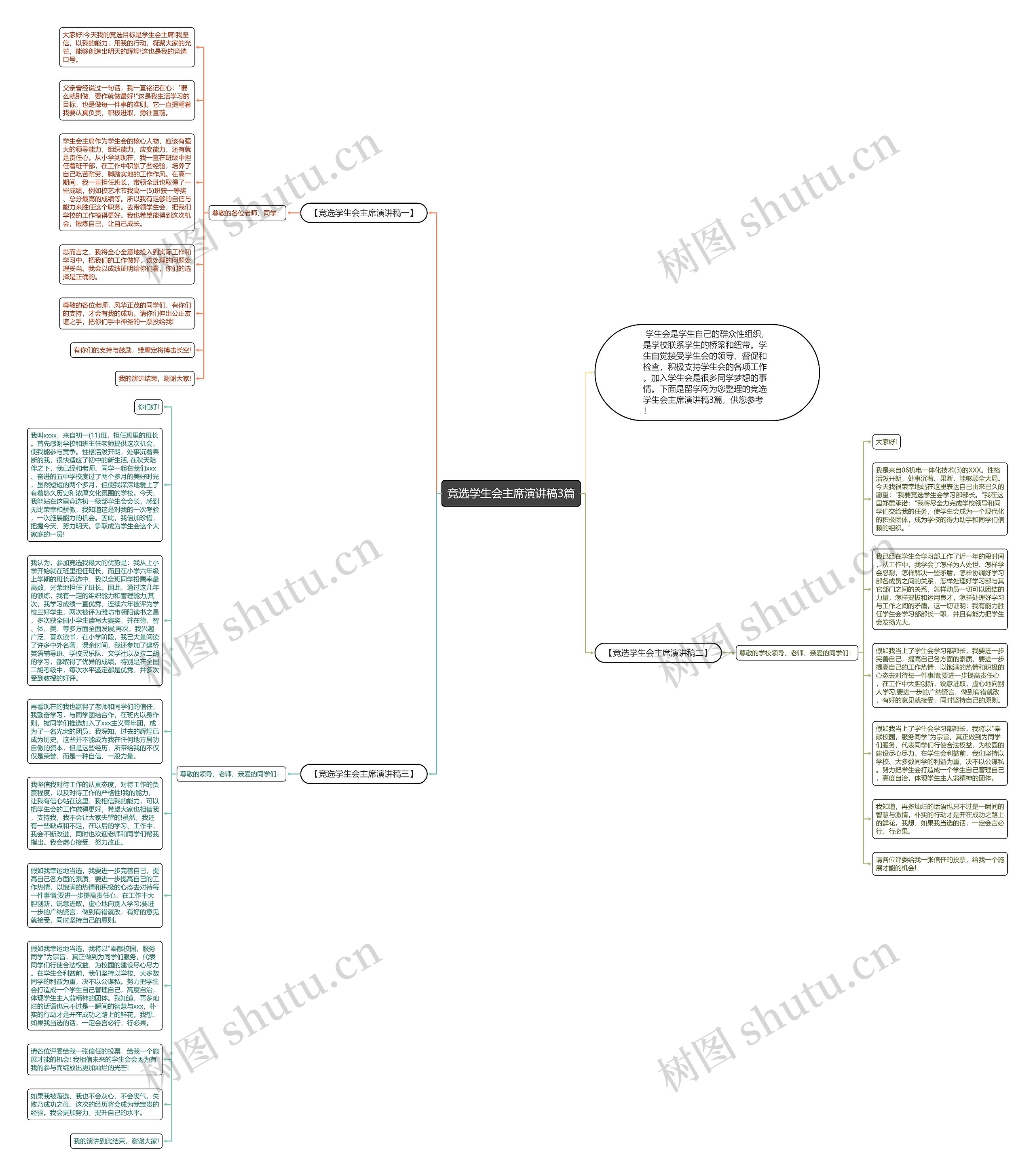 竞选学生会主席演讲稿3篇思维导图