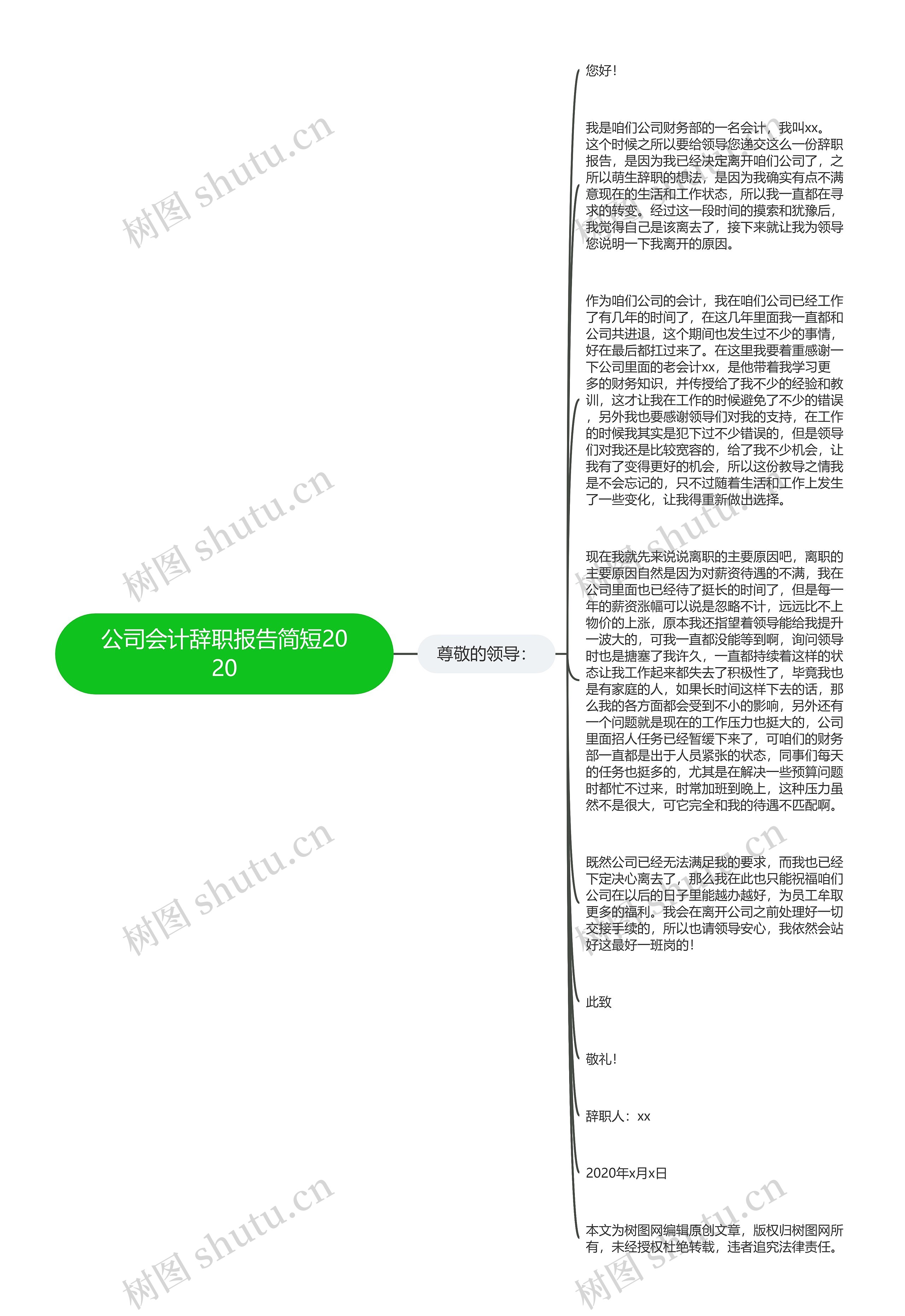 公司会计辞职报告简短2020思维导图