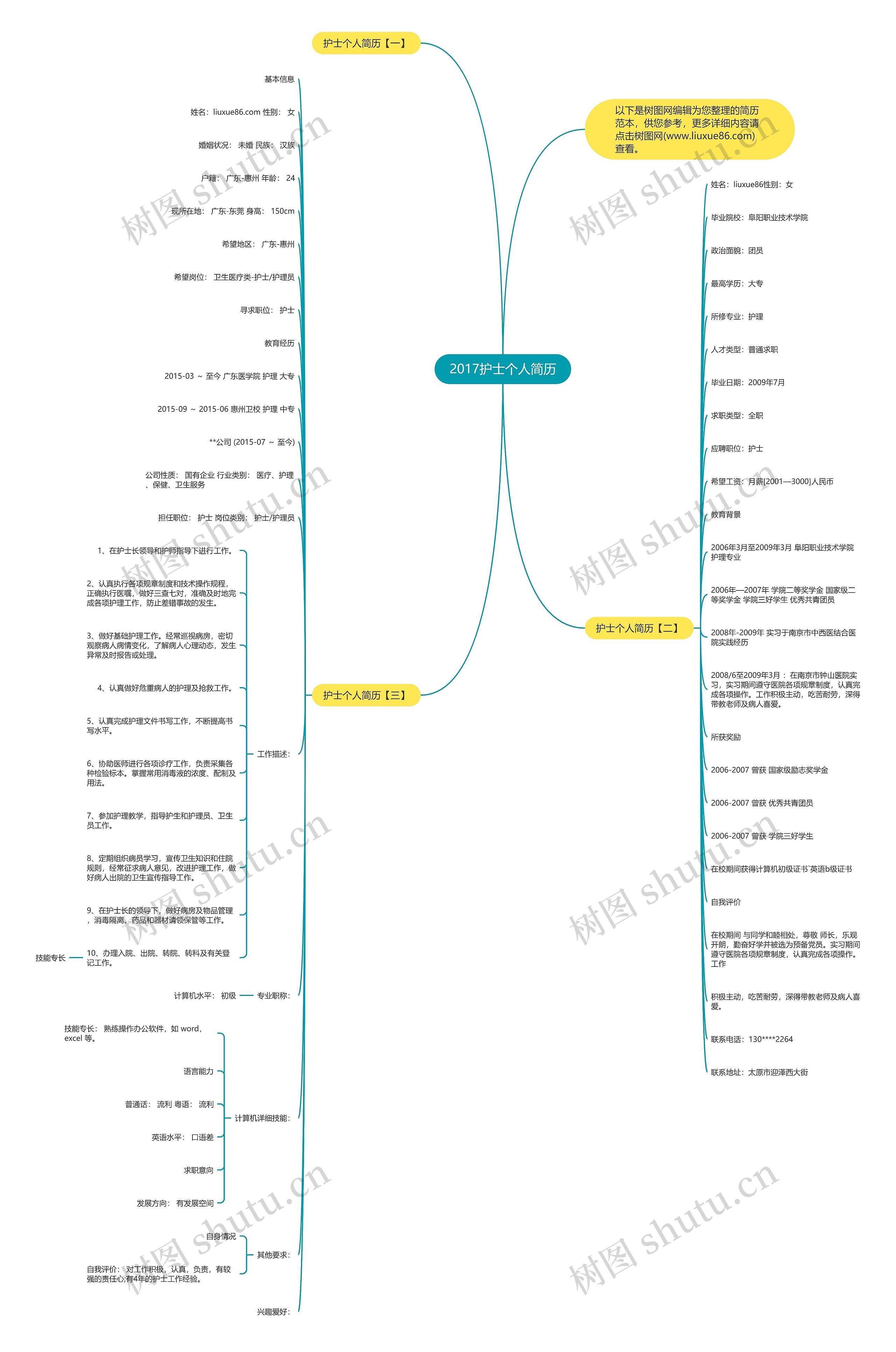 2017护士个人简历思维导图