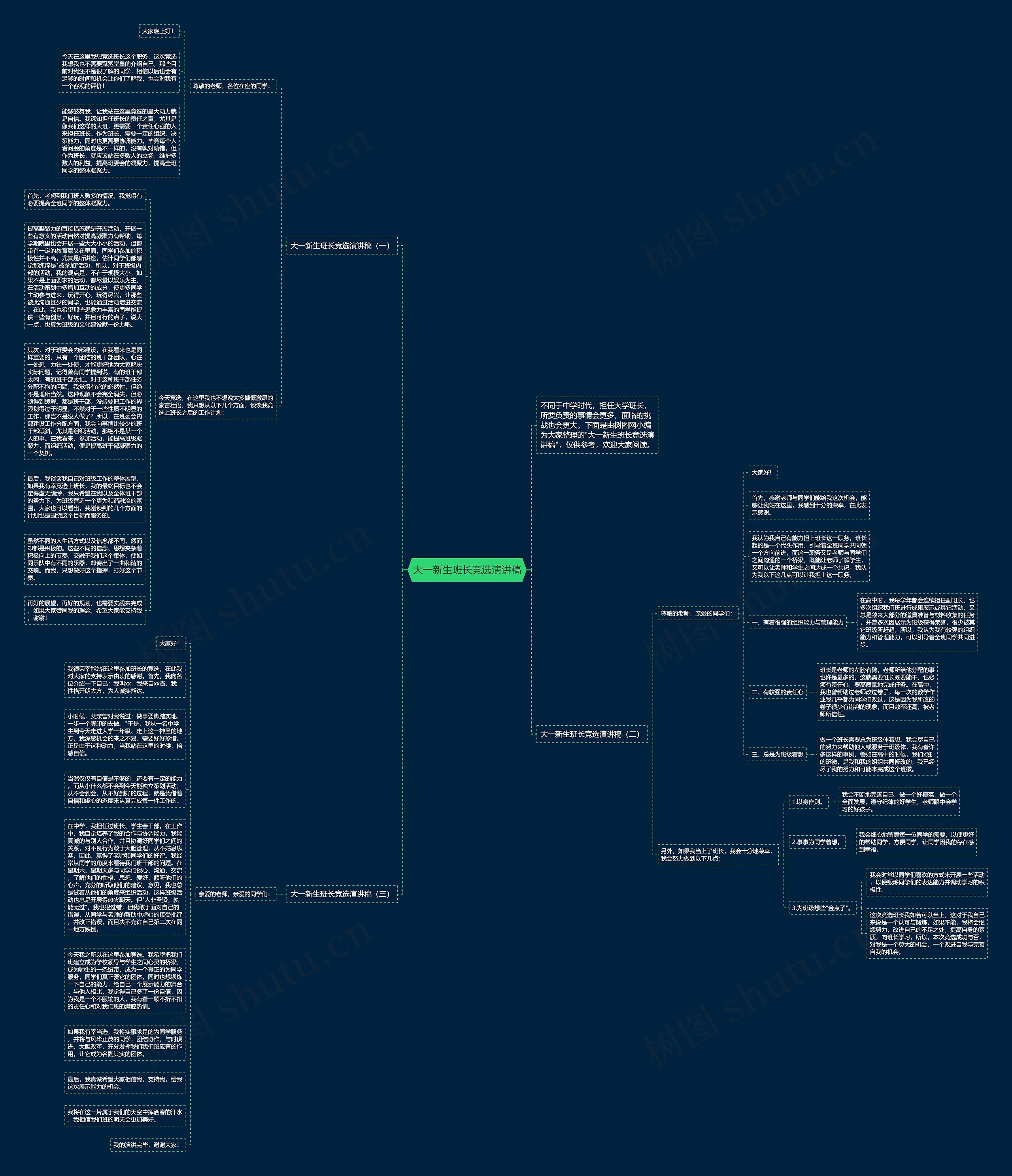 大一新生班长竞选演讲稿思维导图