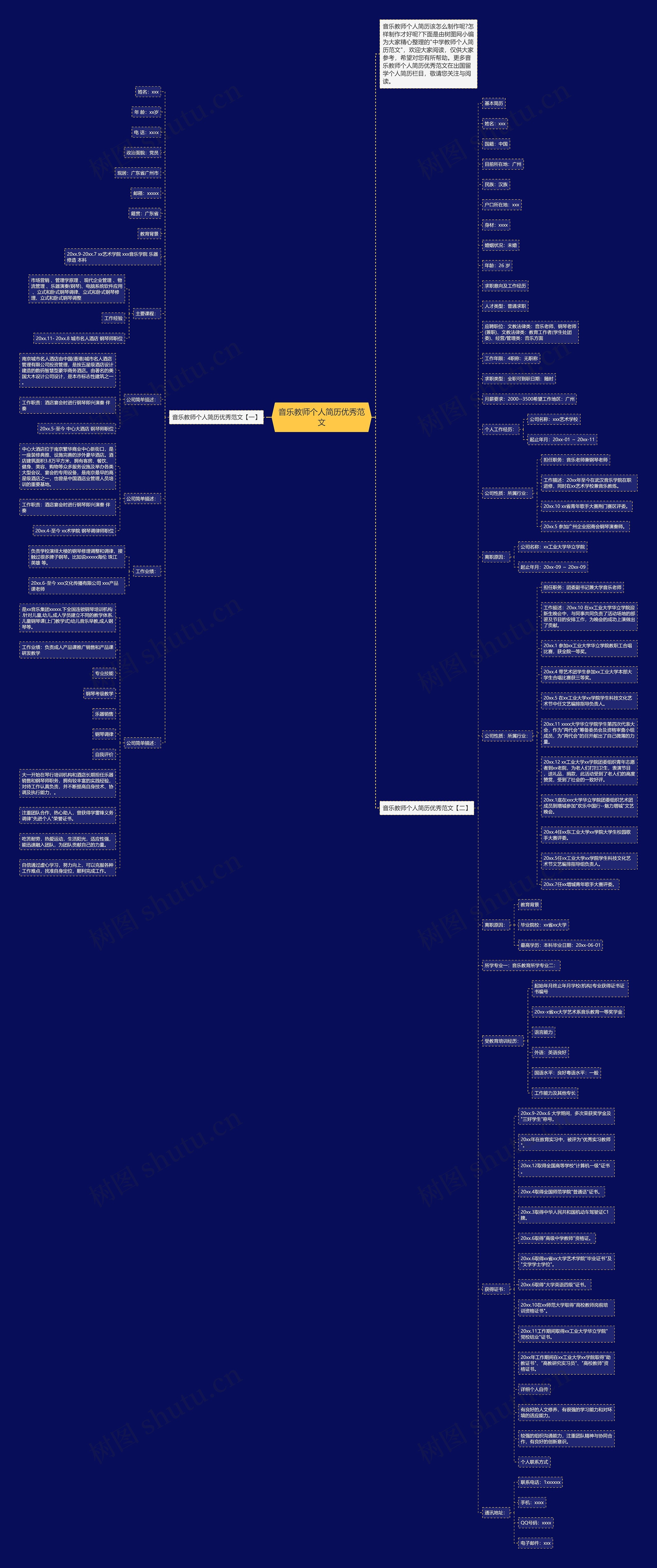 音乐教师个人简历优秀范文思维导图