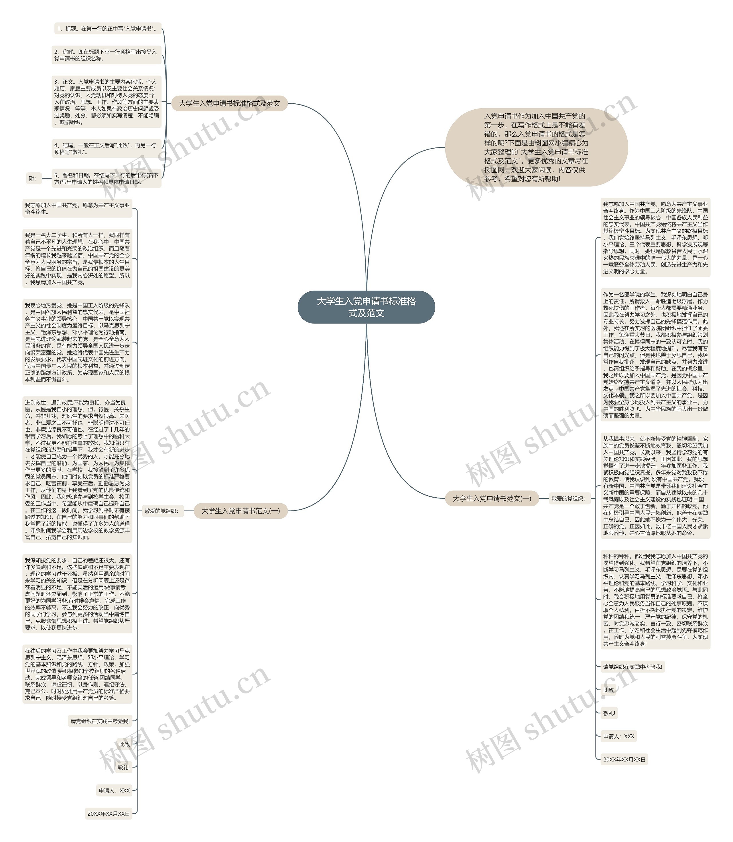 大学生入党申请书标准格式及范文思维导图