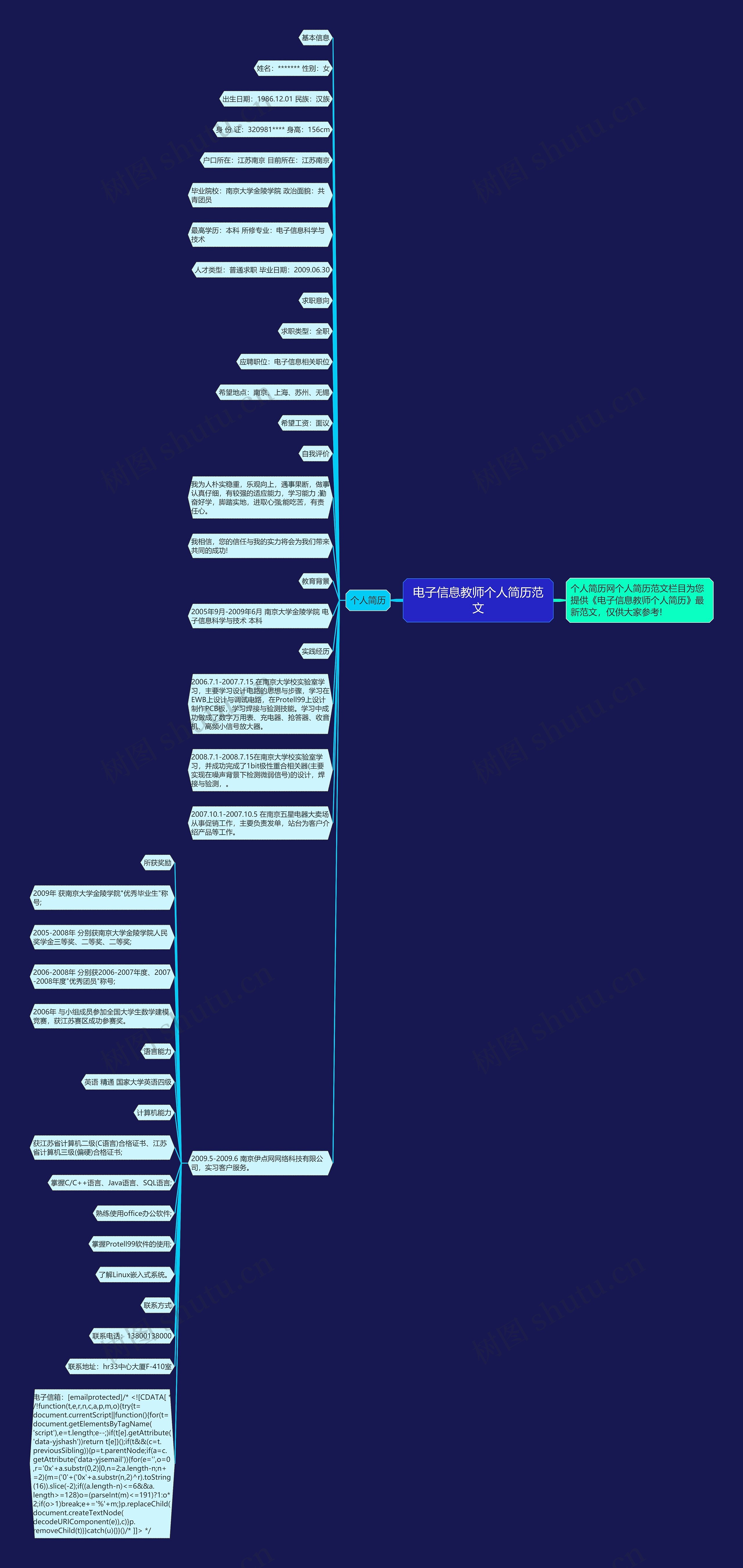 电子信息教师个人简历范文思维导图