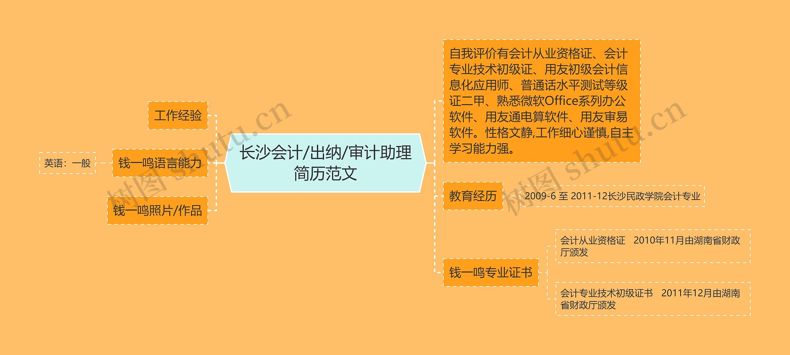 长沙会计/出纳/审计助理简历范文思维导图