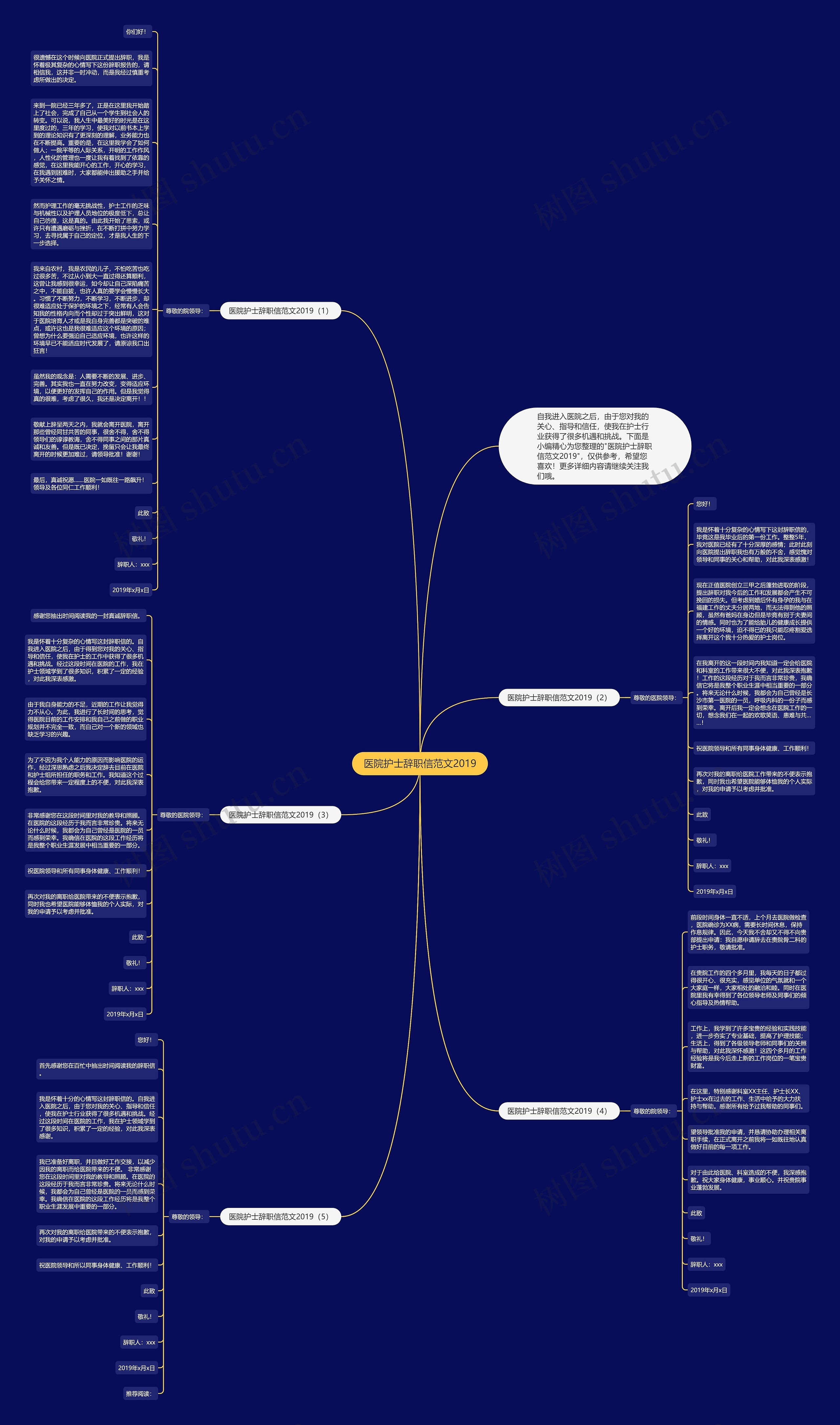 医院护士辞职信范文2019思维导图