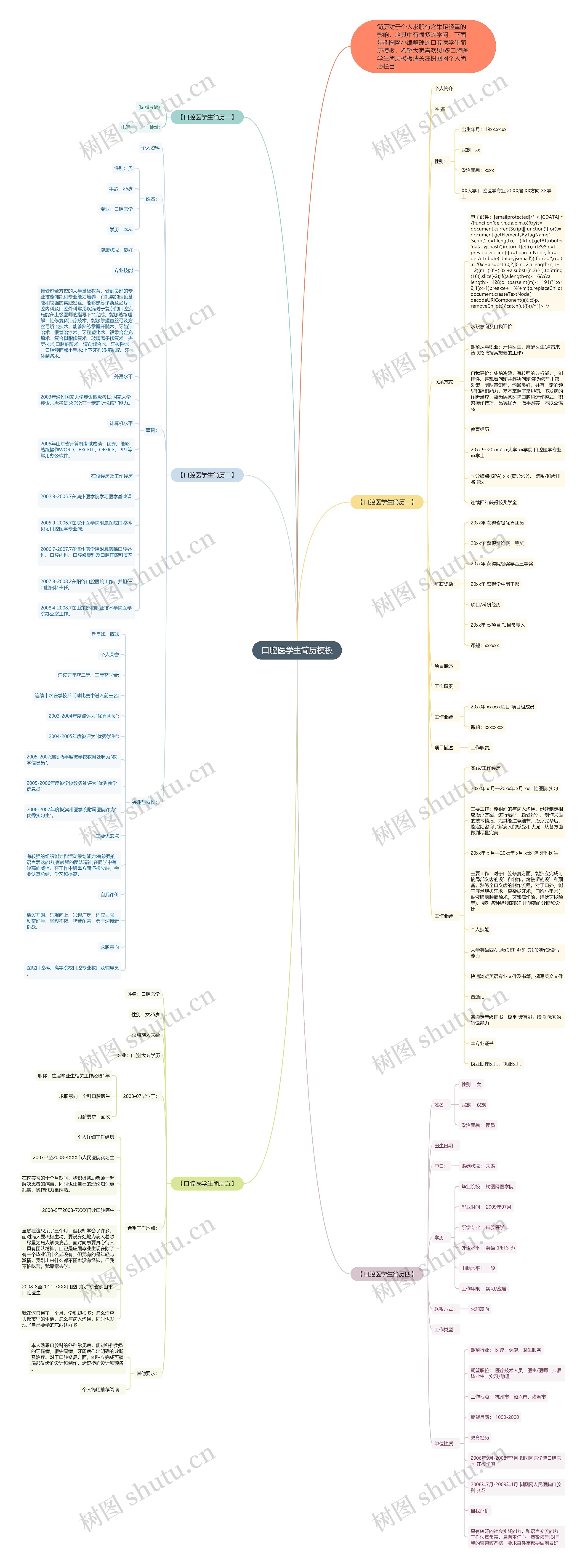 口腔医学生简历思维导图