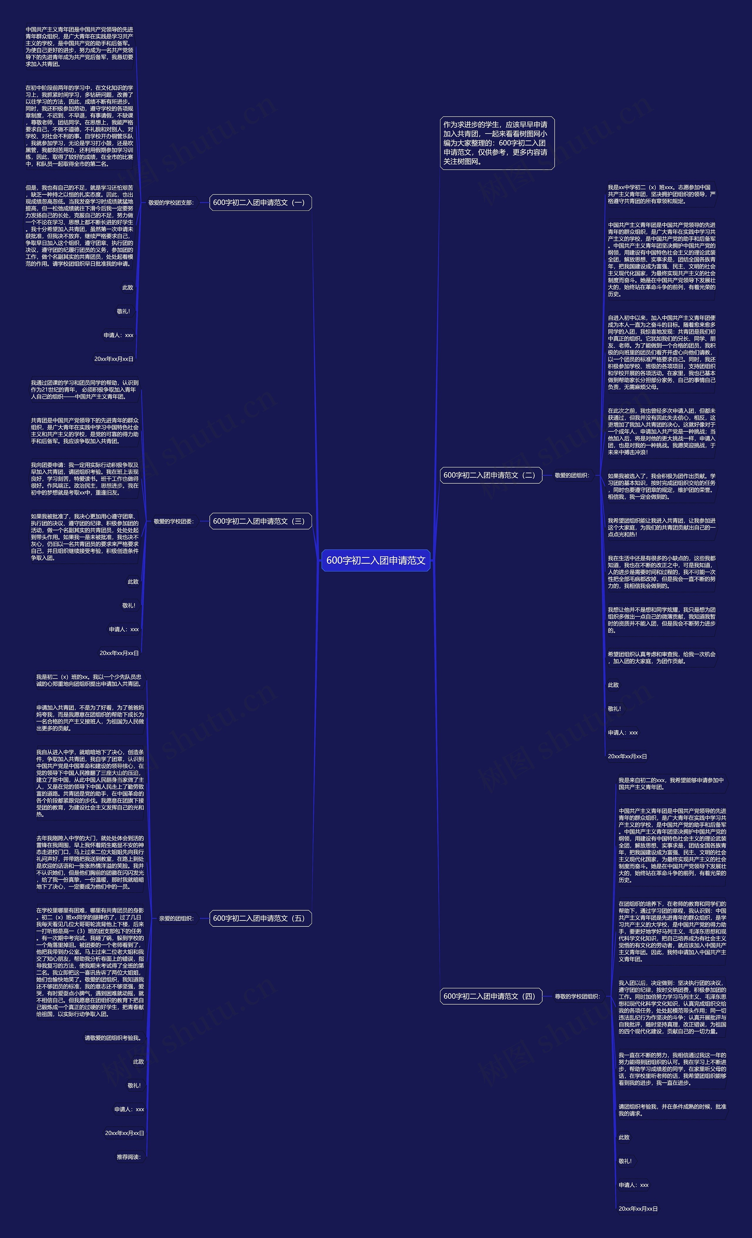 600字初二入团申请范文思维导图
