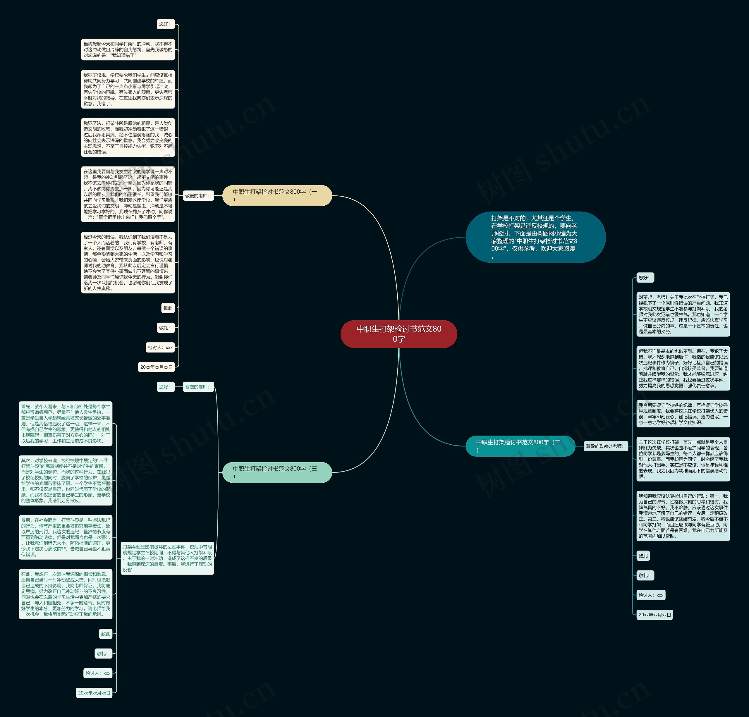 中职生打架检讨书范文800字思维导图