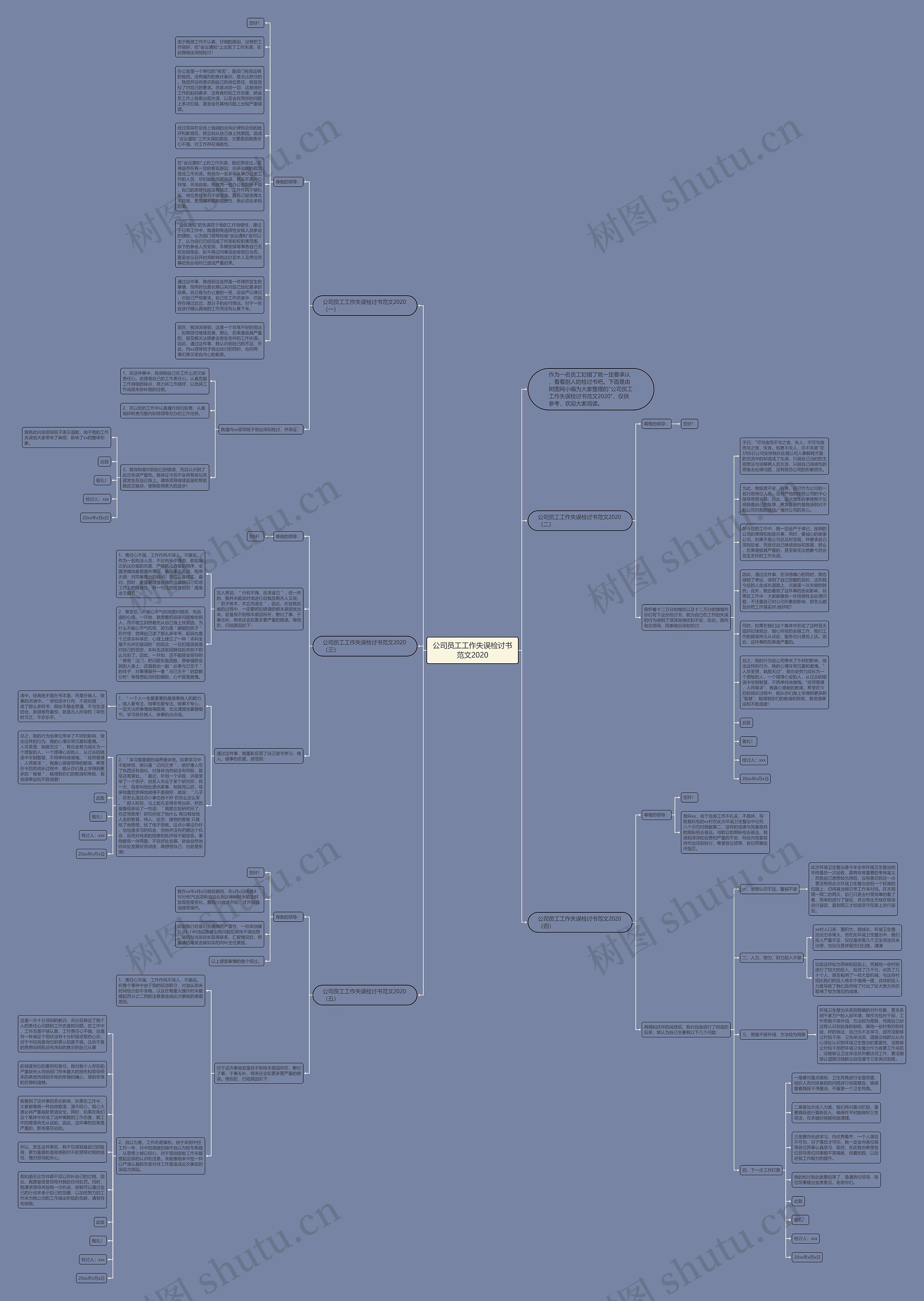 公司员工工作失误检讨书范文2020思维导图