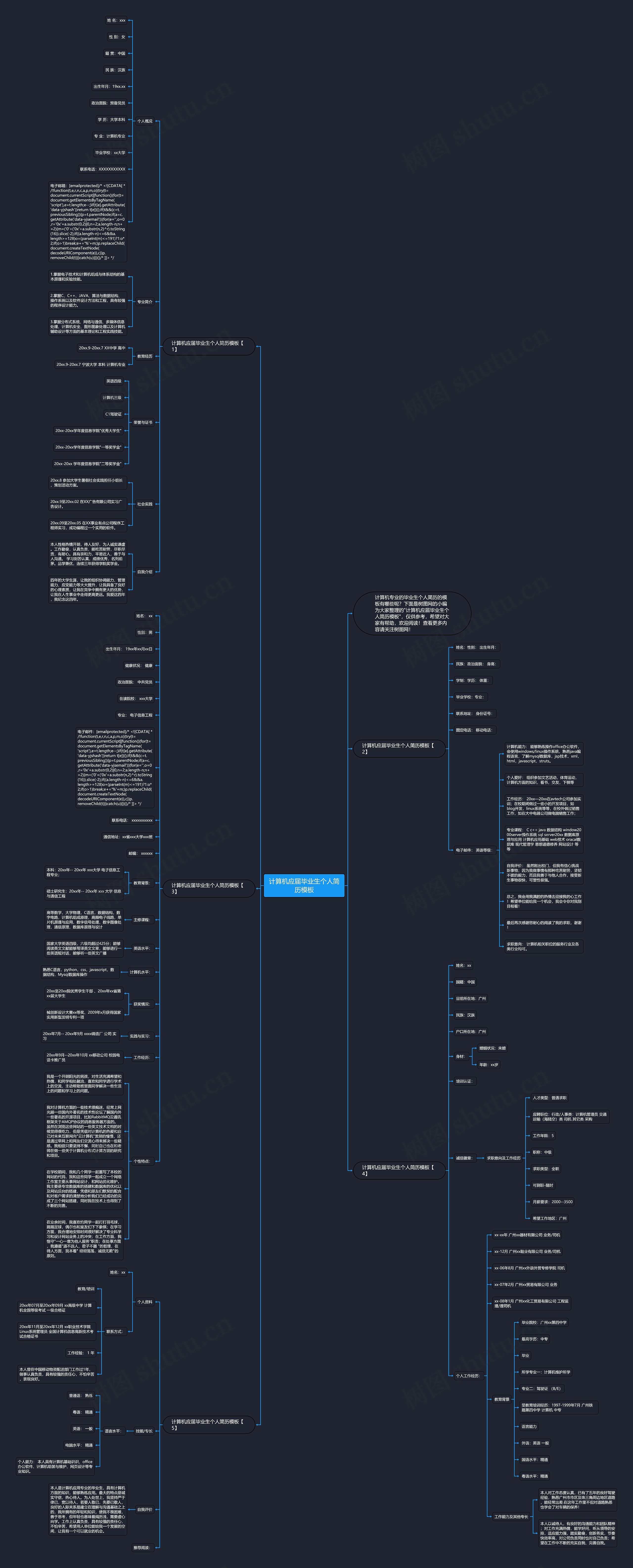 计算机应届毕业生个人简历思维导图
