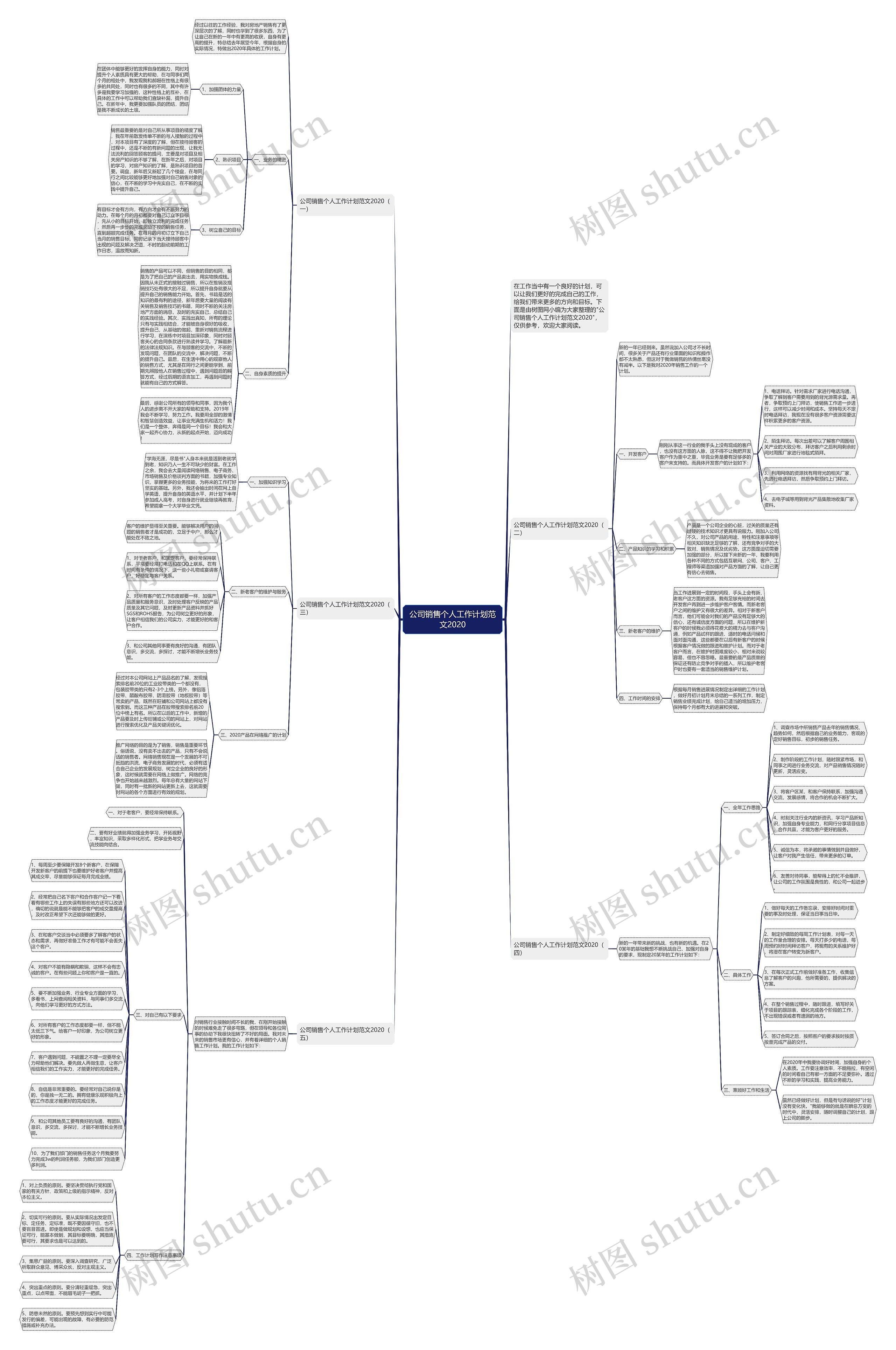 公司销售个人工作计划范文2020思维导图
