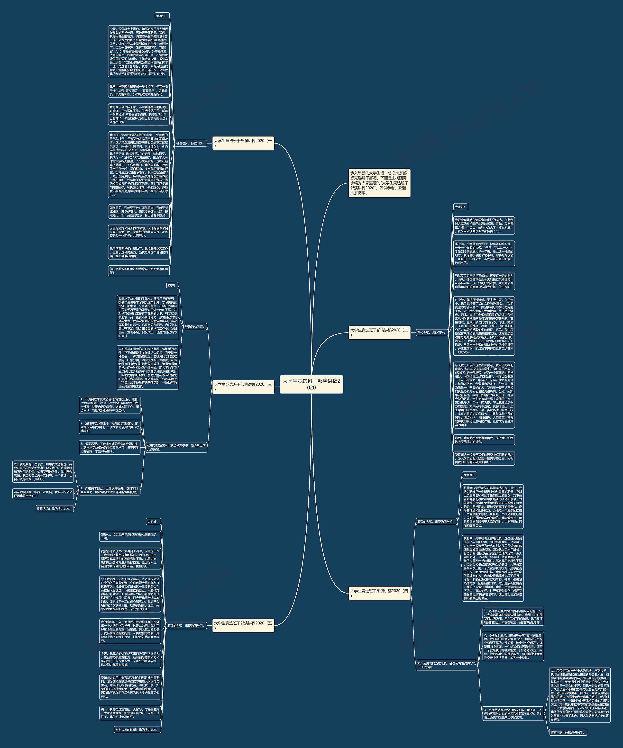 大学生竞选班干部演讲稿2020思维导图