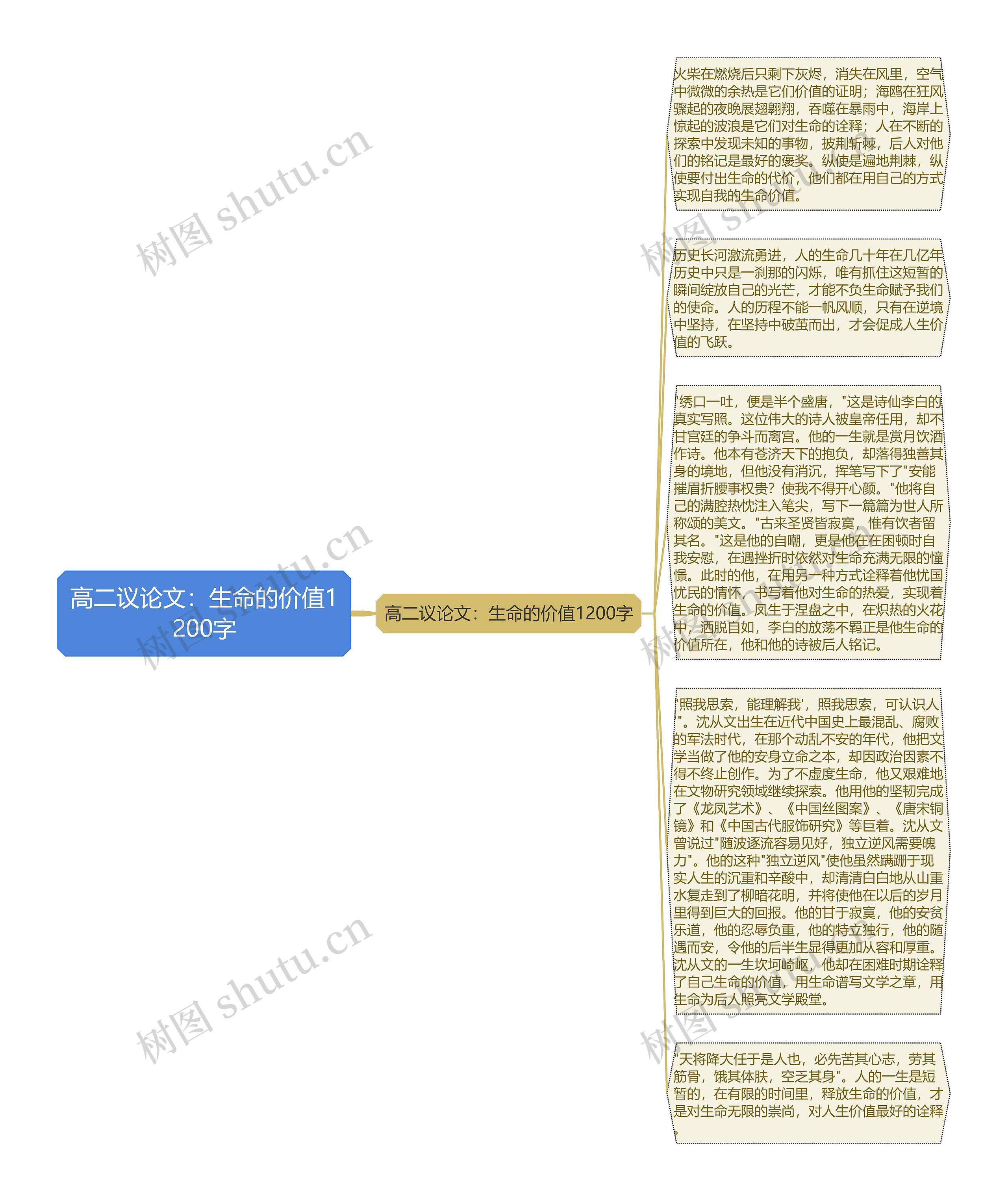 高二议论文：生命的价值1200字思维导图