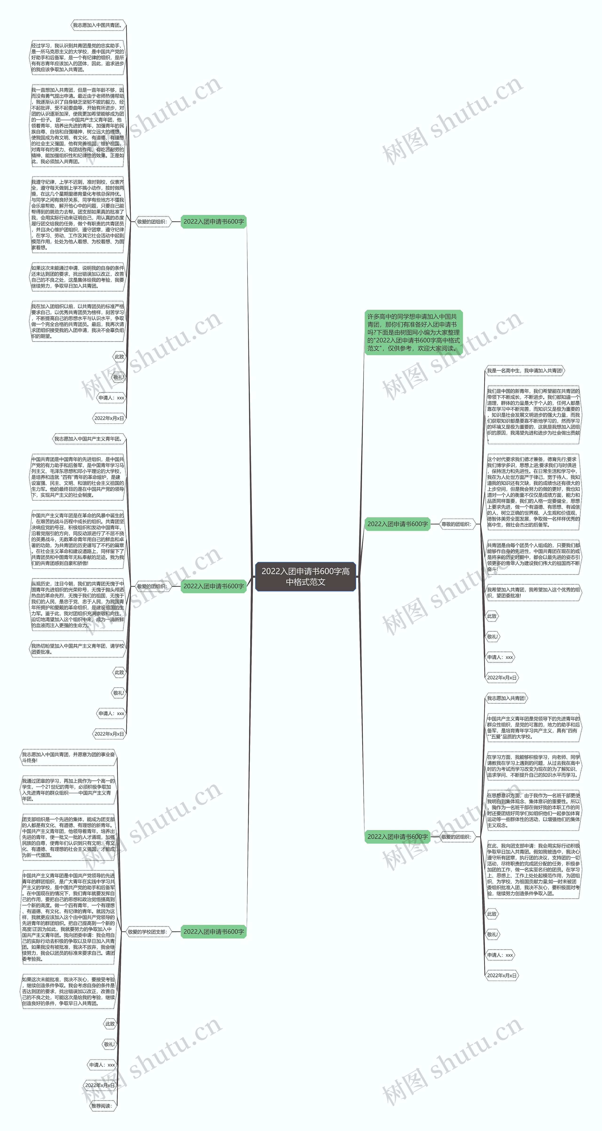 2022入团申请书600字高中格式范文思维导图