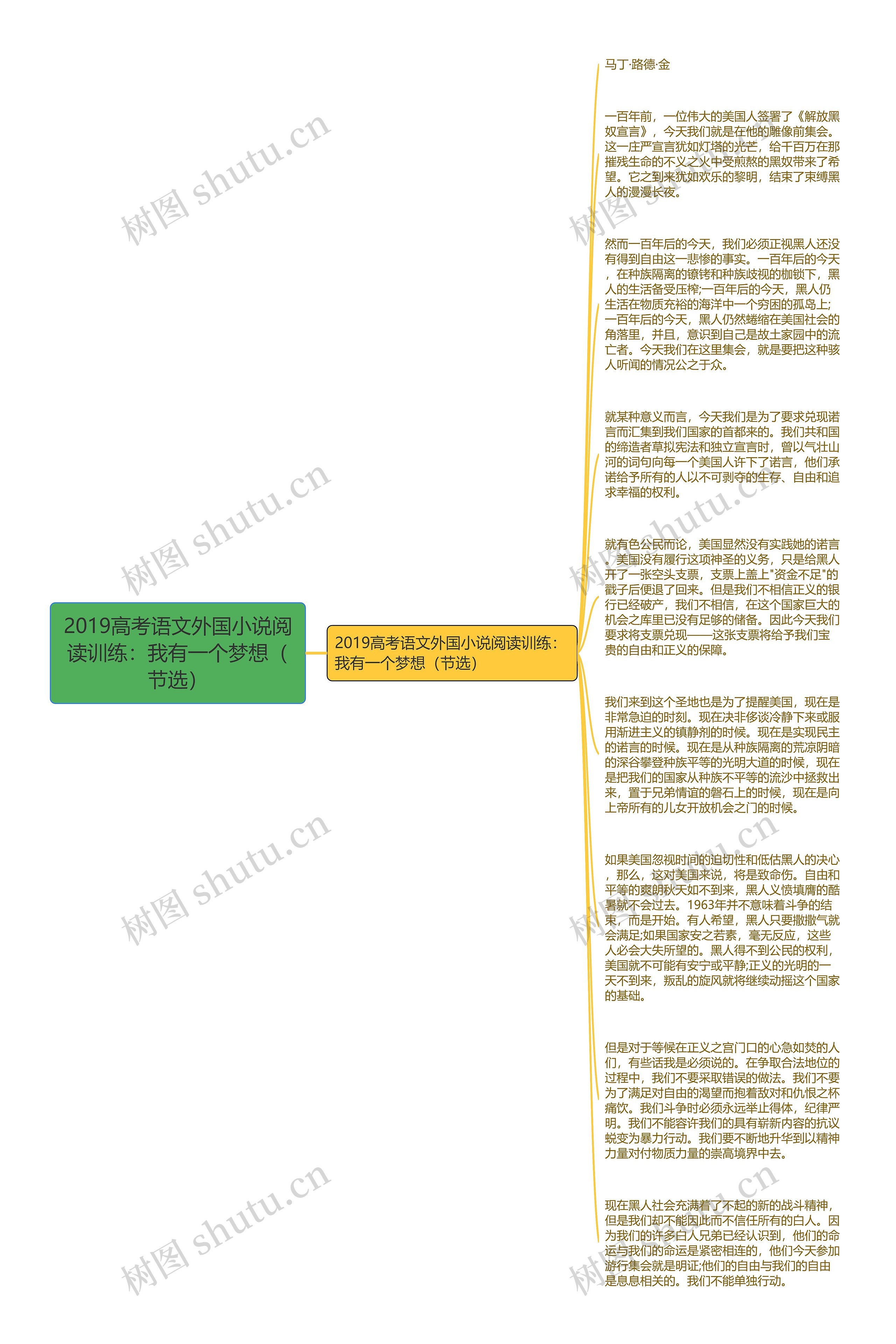 2019高考语文外国小说阅读训练：我有一个梦想（节选）思维导图