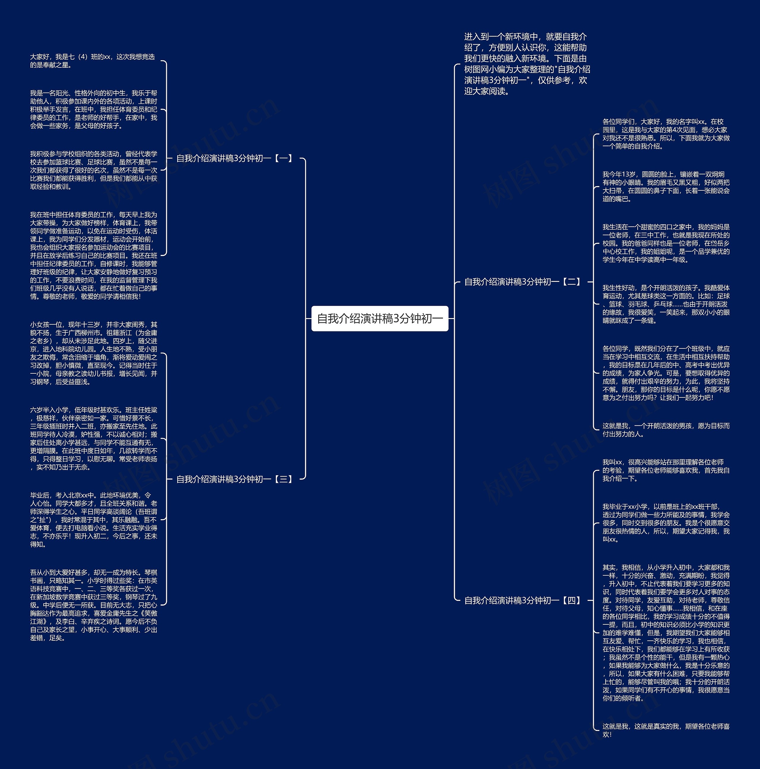自我介绍演讲稿3分钟初一思维导图