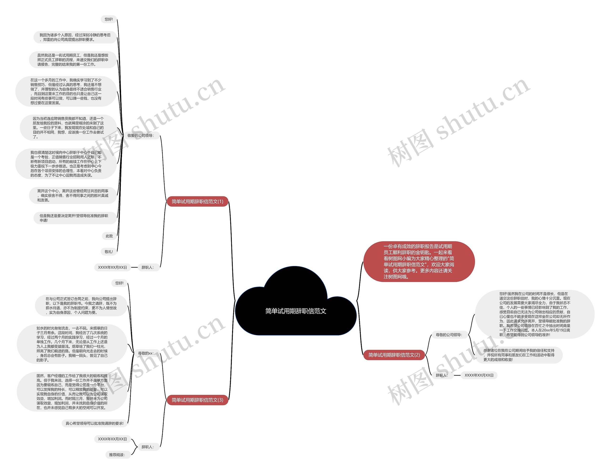 简单试用期辞职信范文思维导图