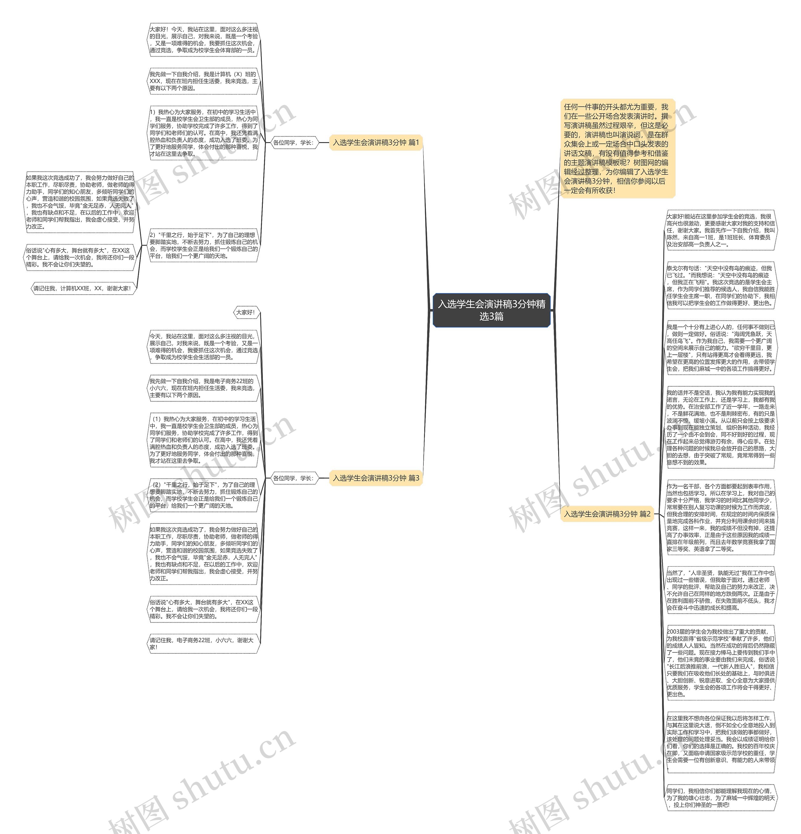 入选学生会演讲稿3分钟精选3篇思维导图