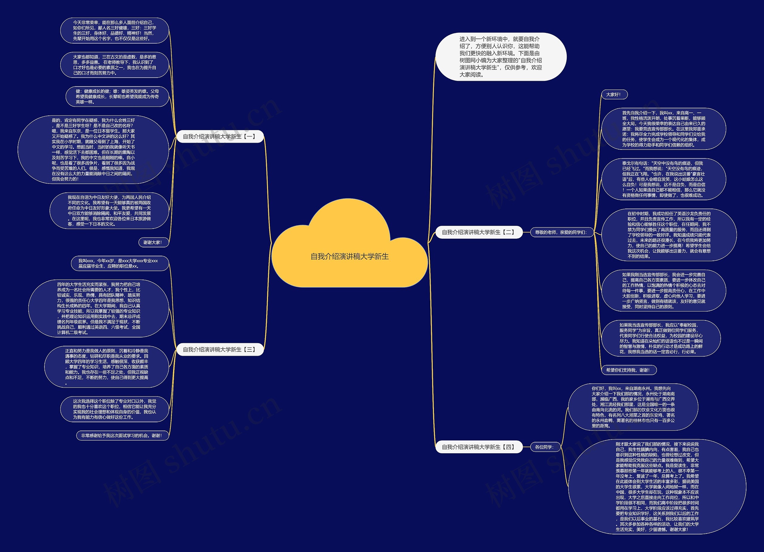 自我介绍演讲稿大学新生思维导图