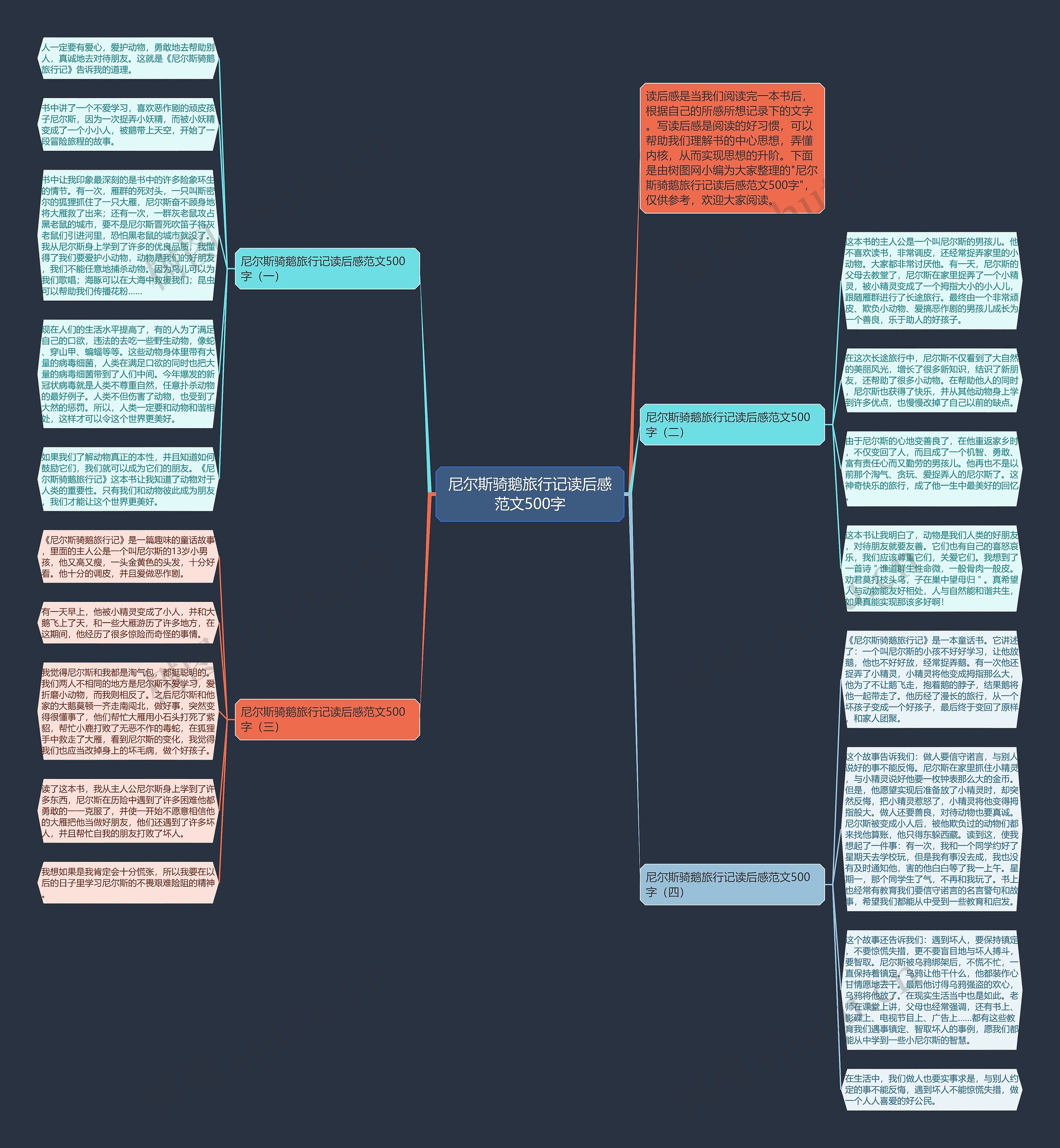 尼尔斯骑鹅旅行记读后感范文500字思维导图