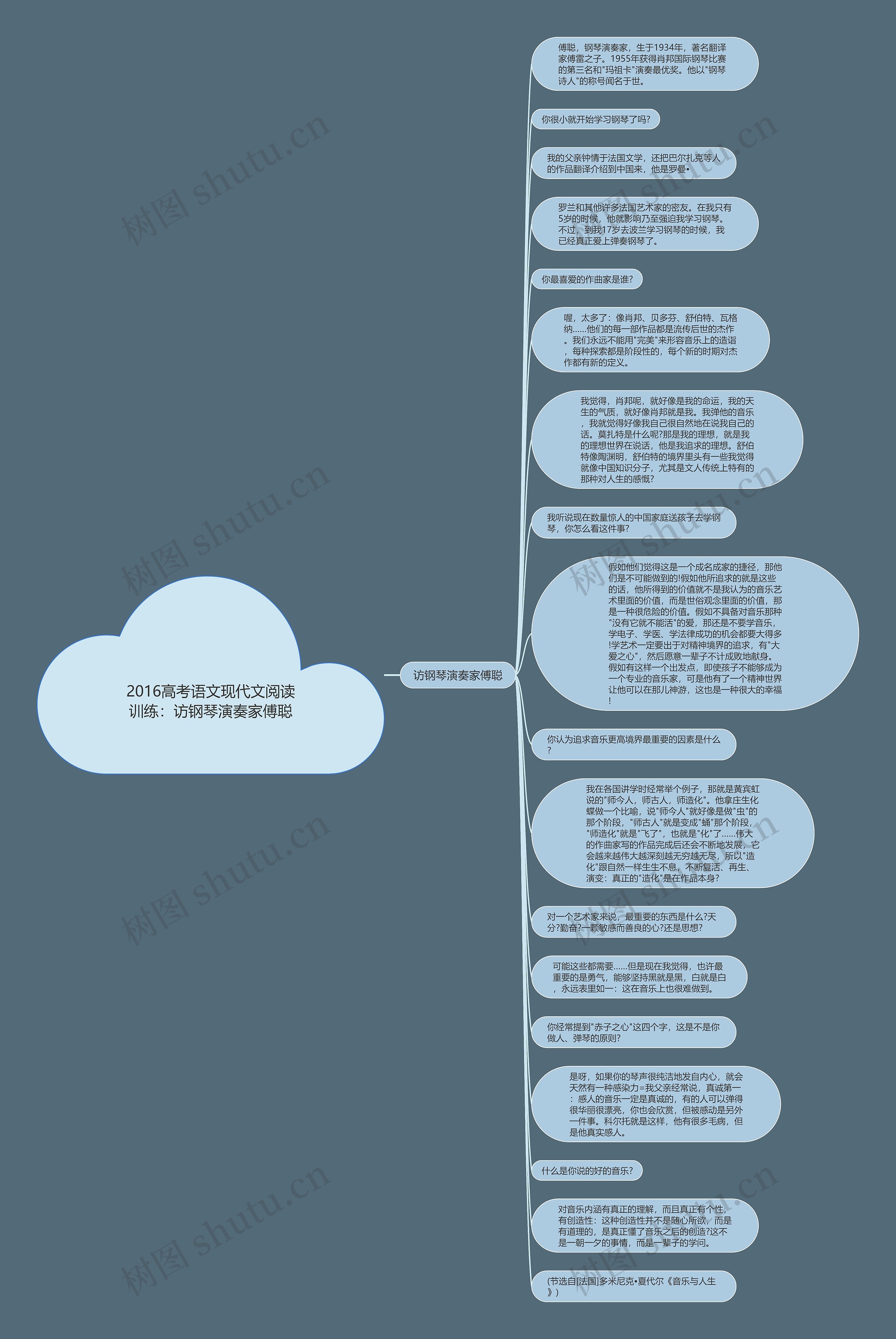 2016高考语文现代文阅读训练：访钢琴演奏家傅聪思维导图