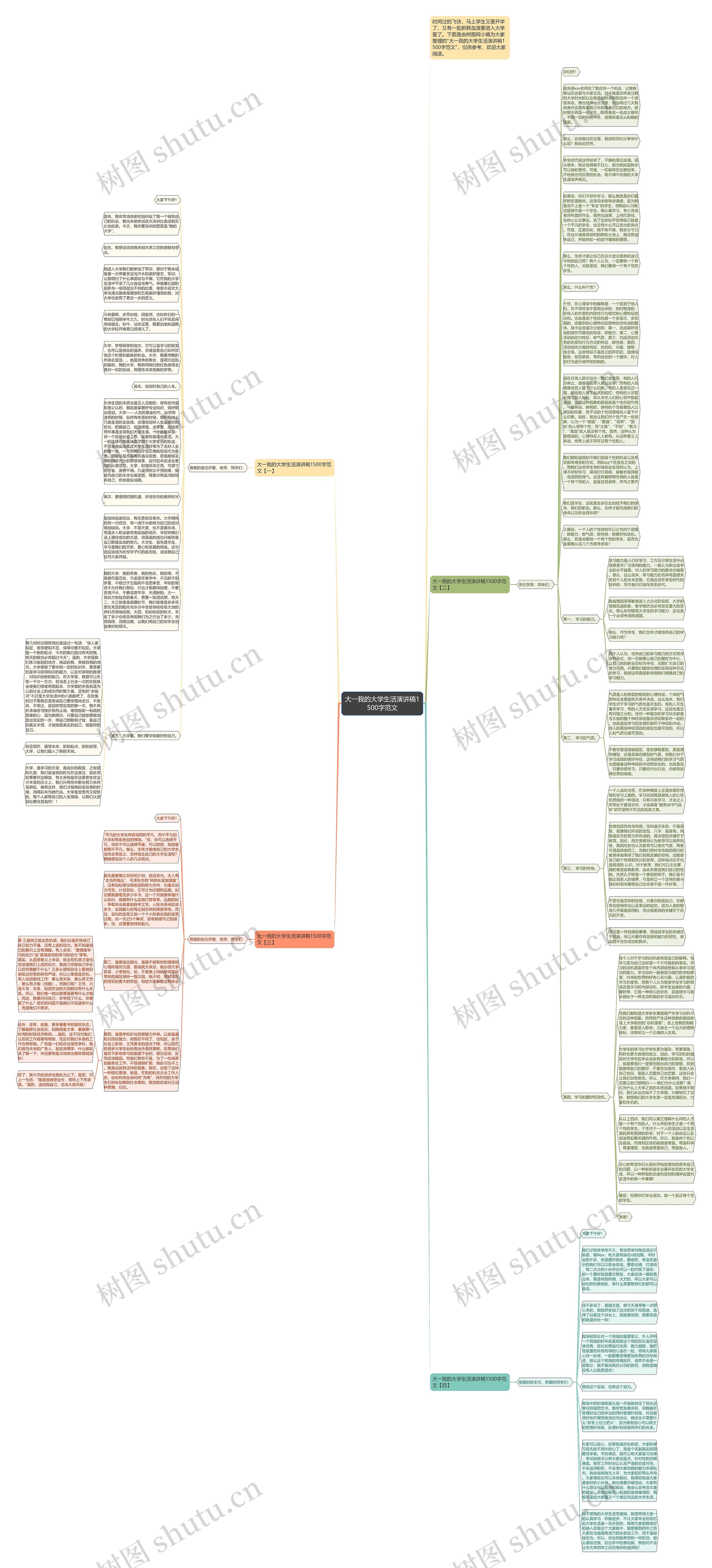 大一我的大学生活演讲稿1500字范文思维导图