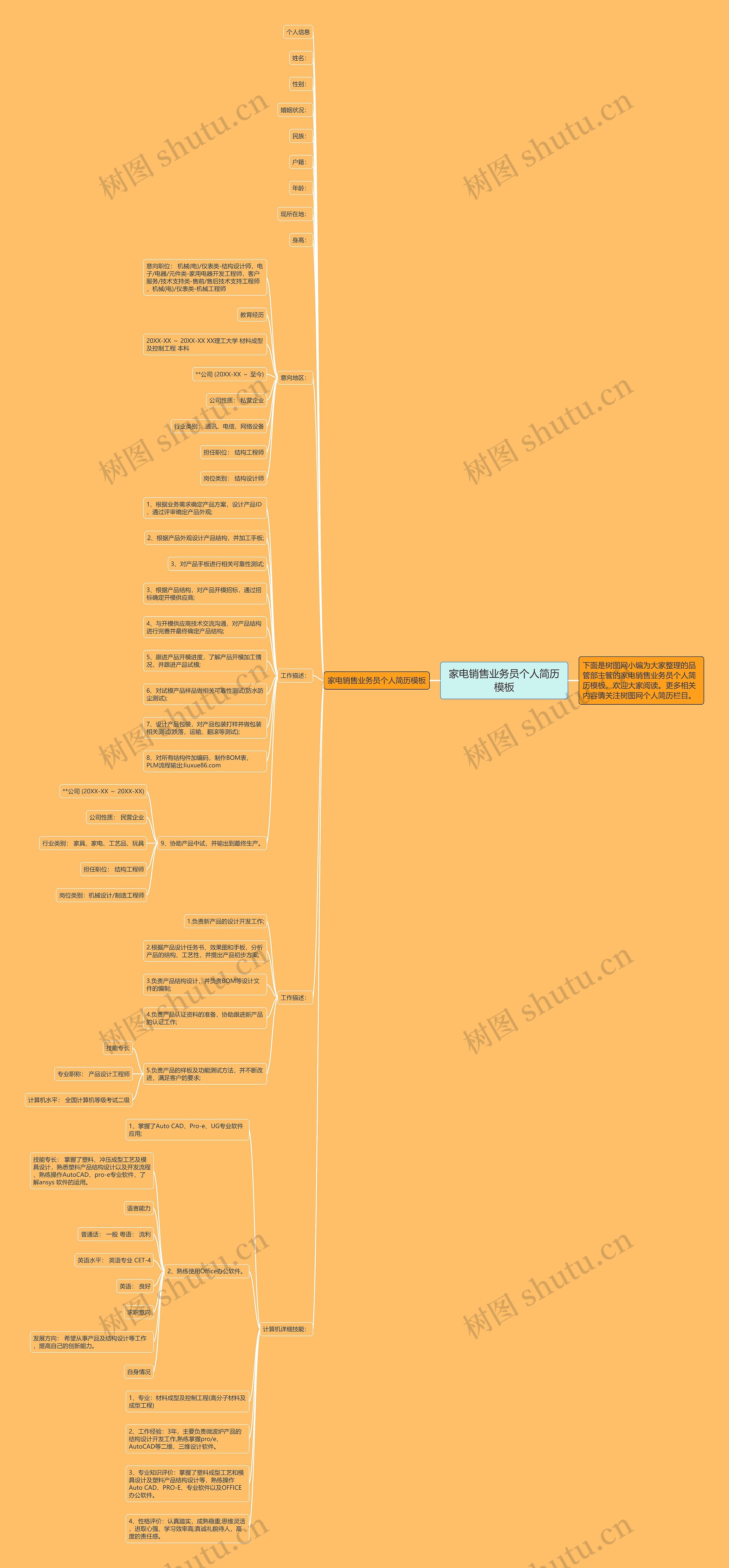 家电销售业务员个人简历思维导图