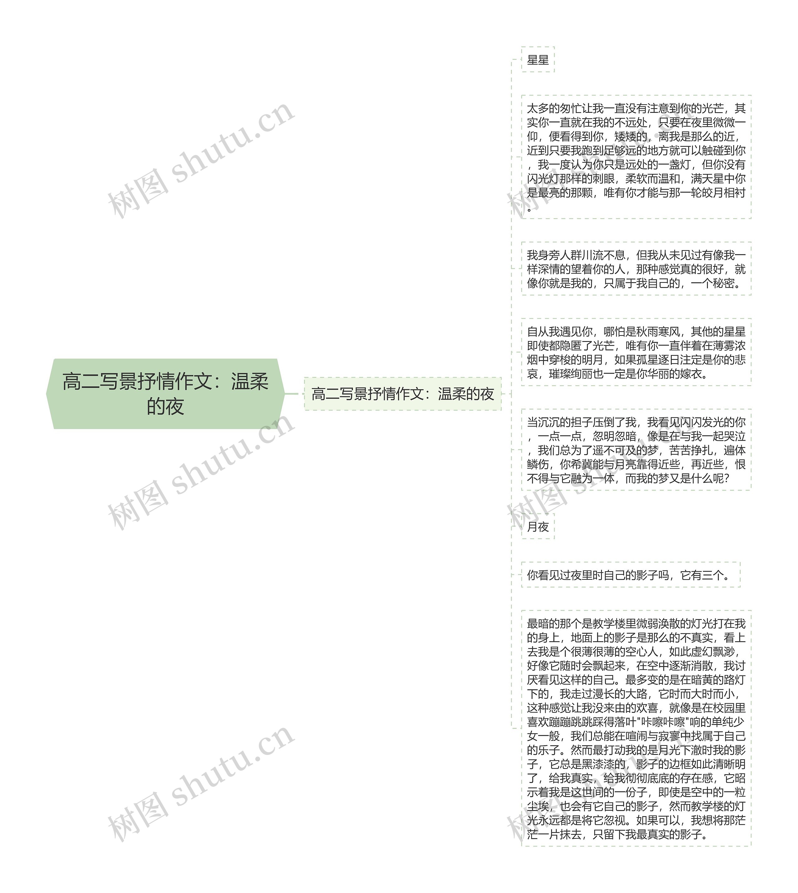 高二写景抒情作文：温柔的夜思维导图