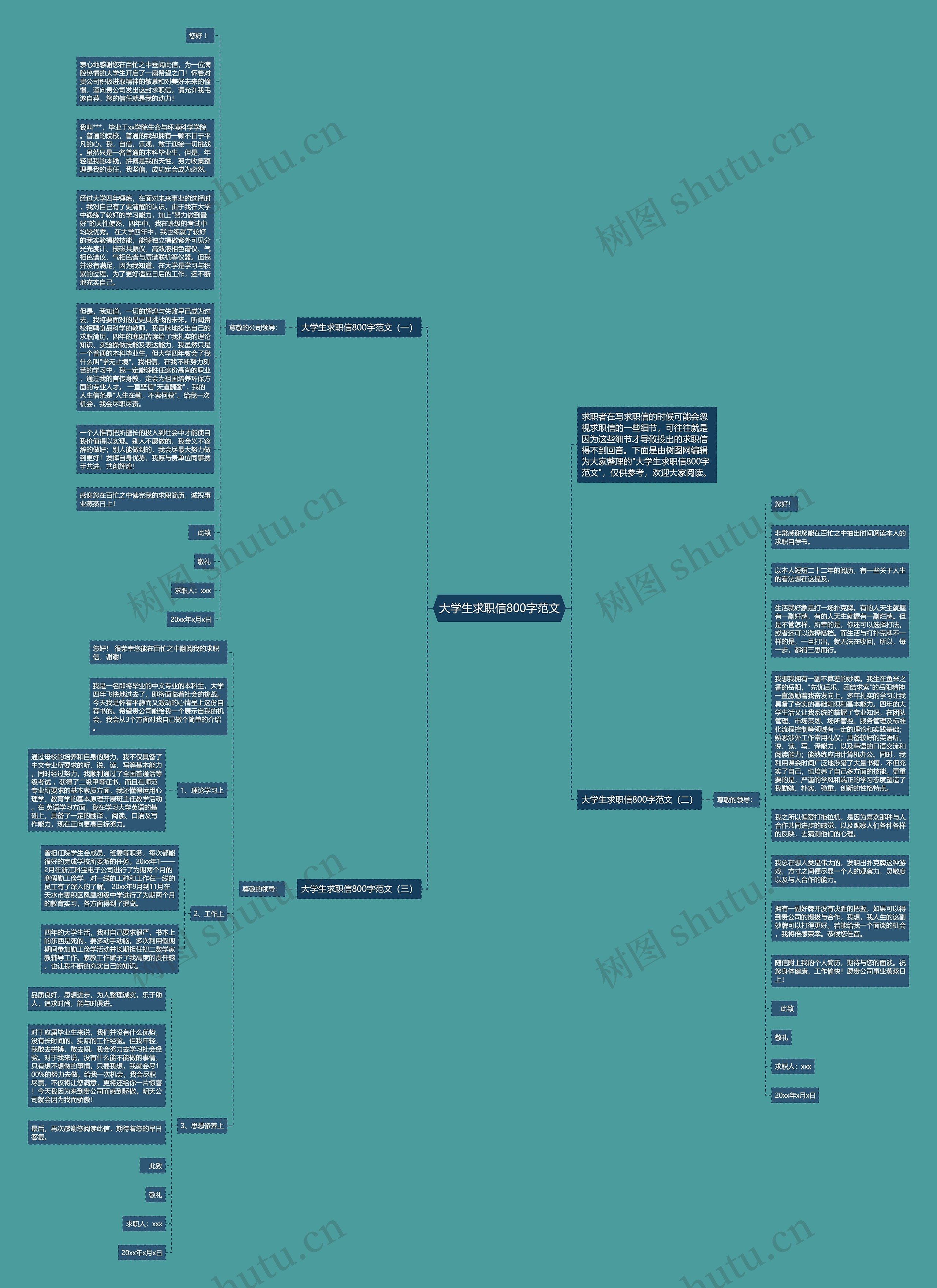 大学生求职信800字范文思维导图